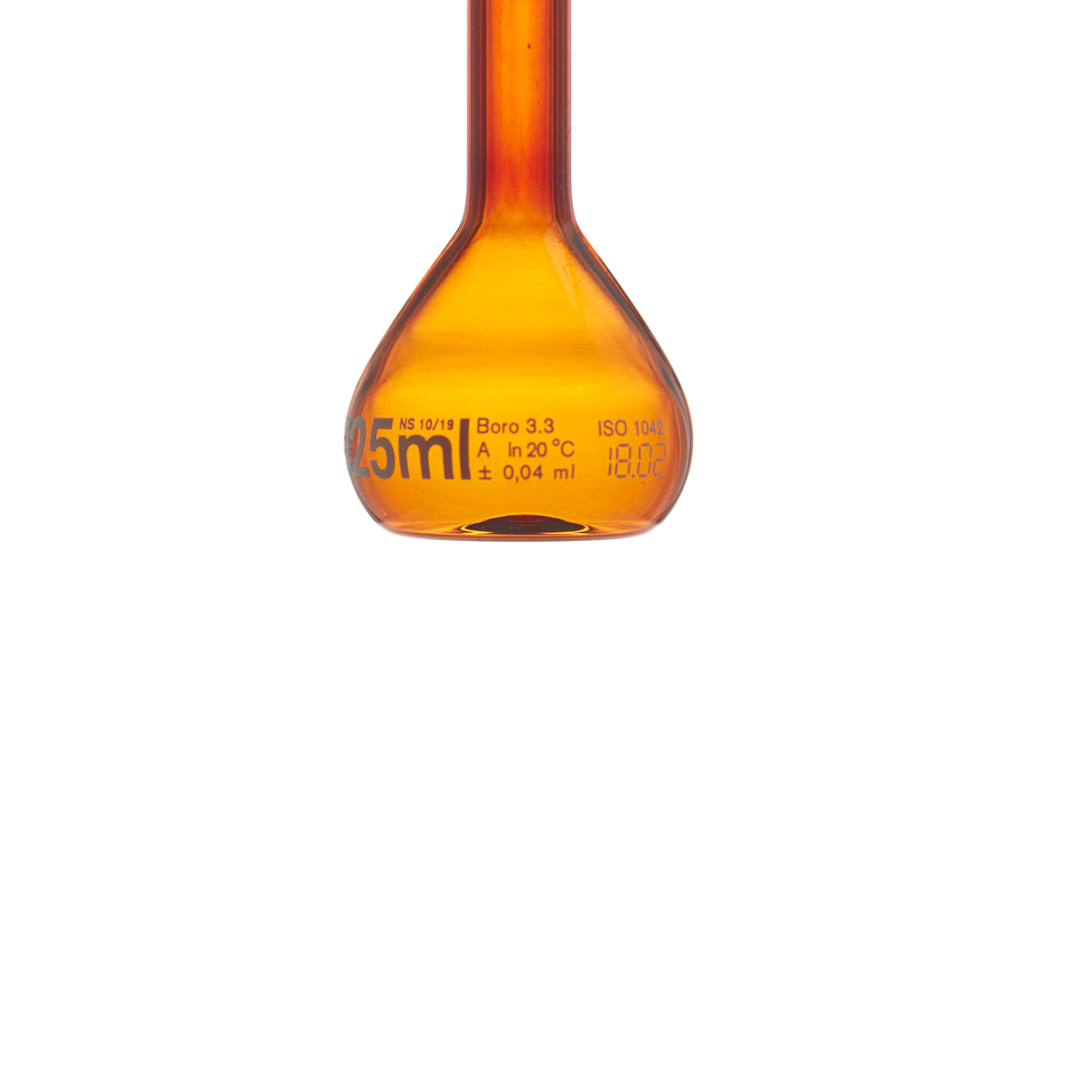 MATRAZ VOLUMÉTRICO DE 25ml CLASE A DIN ACTÍNICO. TAPÓN DE VIDRIO. BRAND