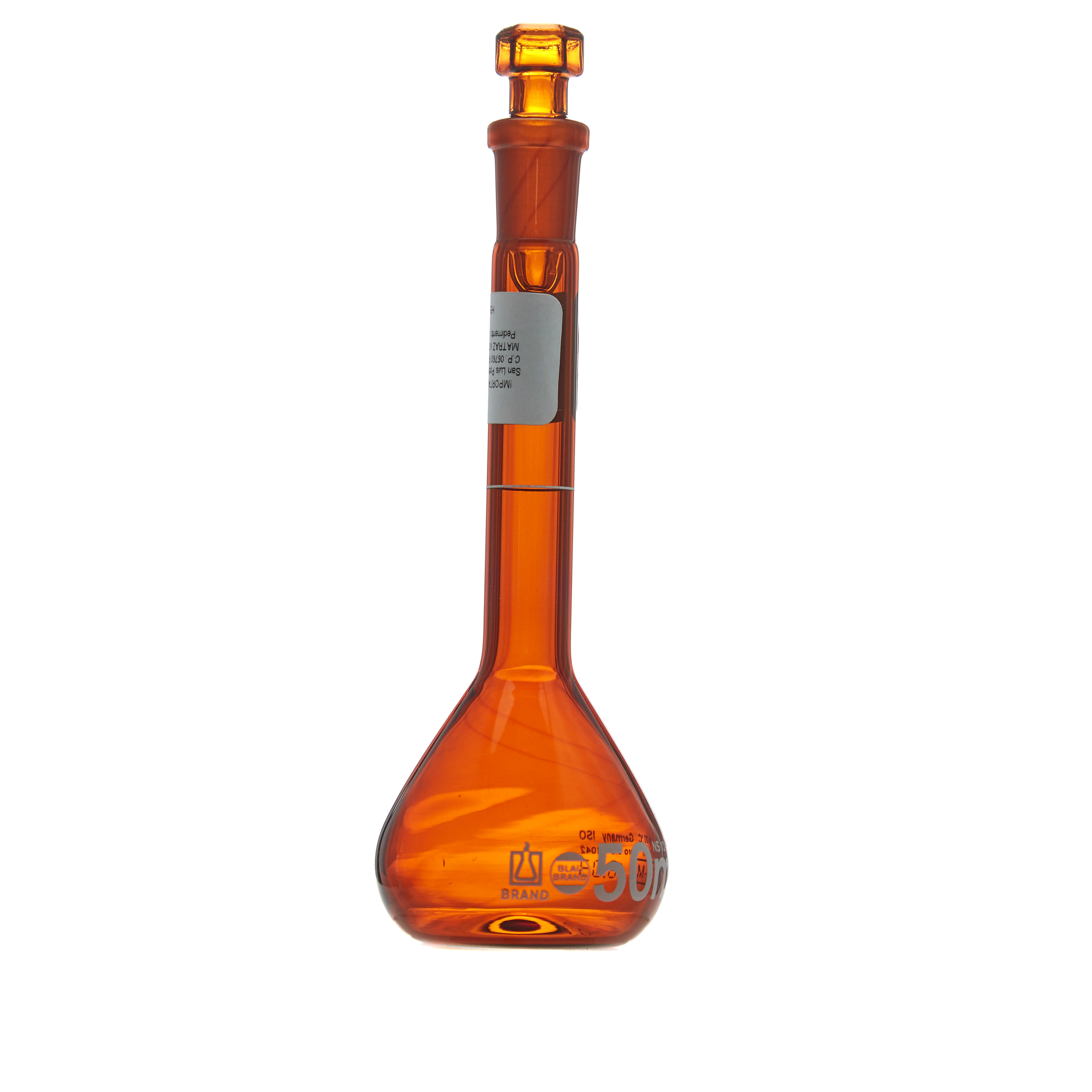 MATRAZ VOLUMÉTRICO DE 50ml CLASE A DIN ACTÍNICO. TAPÓN DE VIDRIO. BRAND