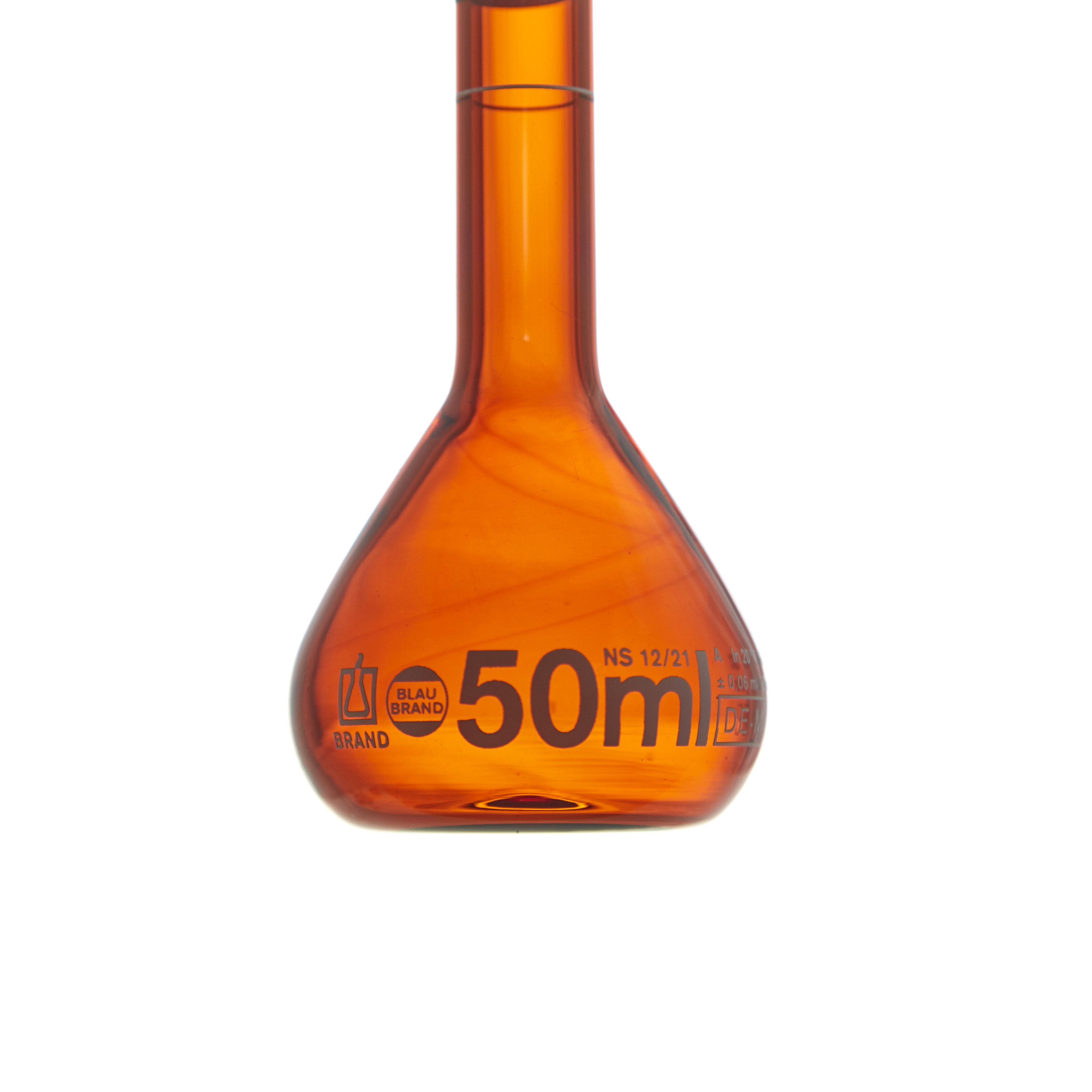 MATRAZ VOLUMÉTRICO DE 50ml CLASE A DIN ACTÍNICO. TAPÓN DE VIDRIO. BRAND