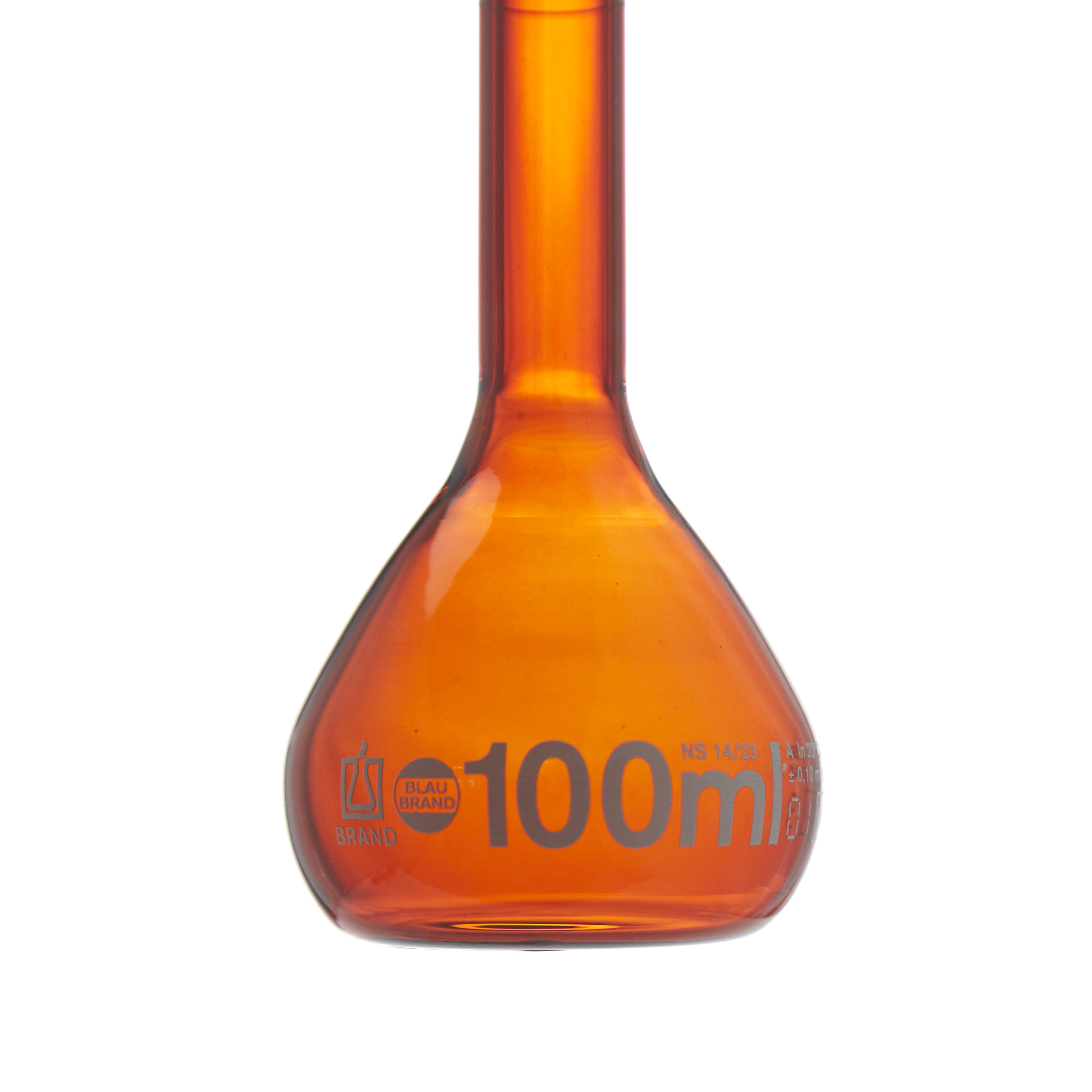 MATRAZ VOLUMÉTRICO DE 100ml CLASE A DIN ACTÍNICO. TAPÓN DE VIDRIO. BRAND