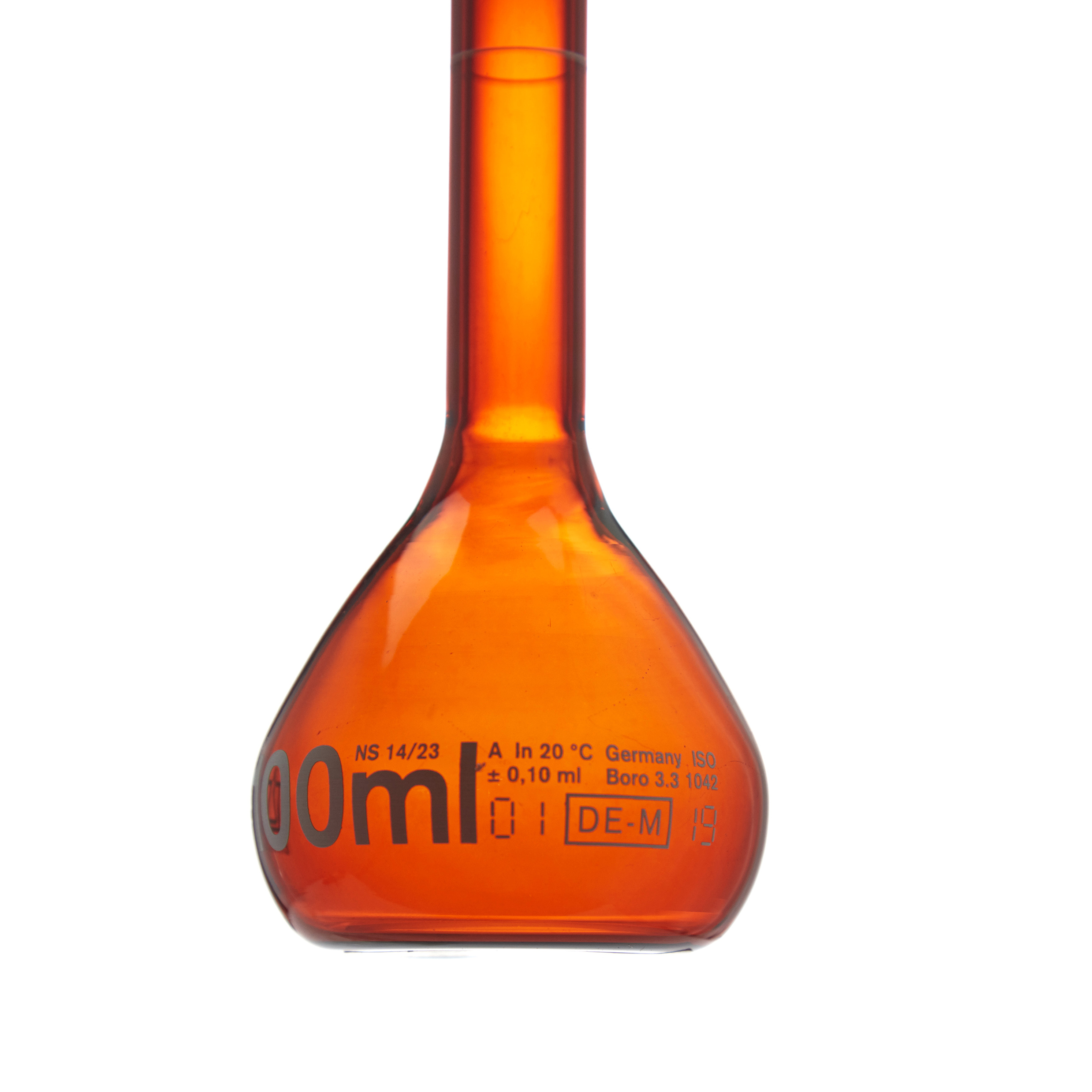 MATRAZ VOLUMÉTRICO DE 100ml CLASE A DIN ACTÍNICO. TAPÓN DE VIDRIO. BRAND