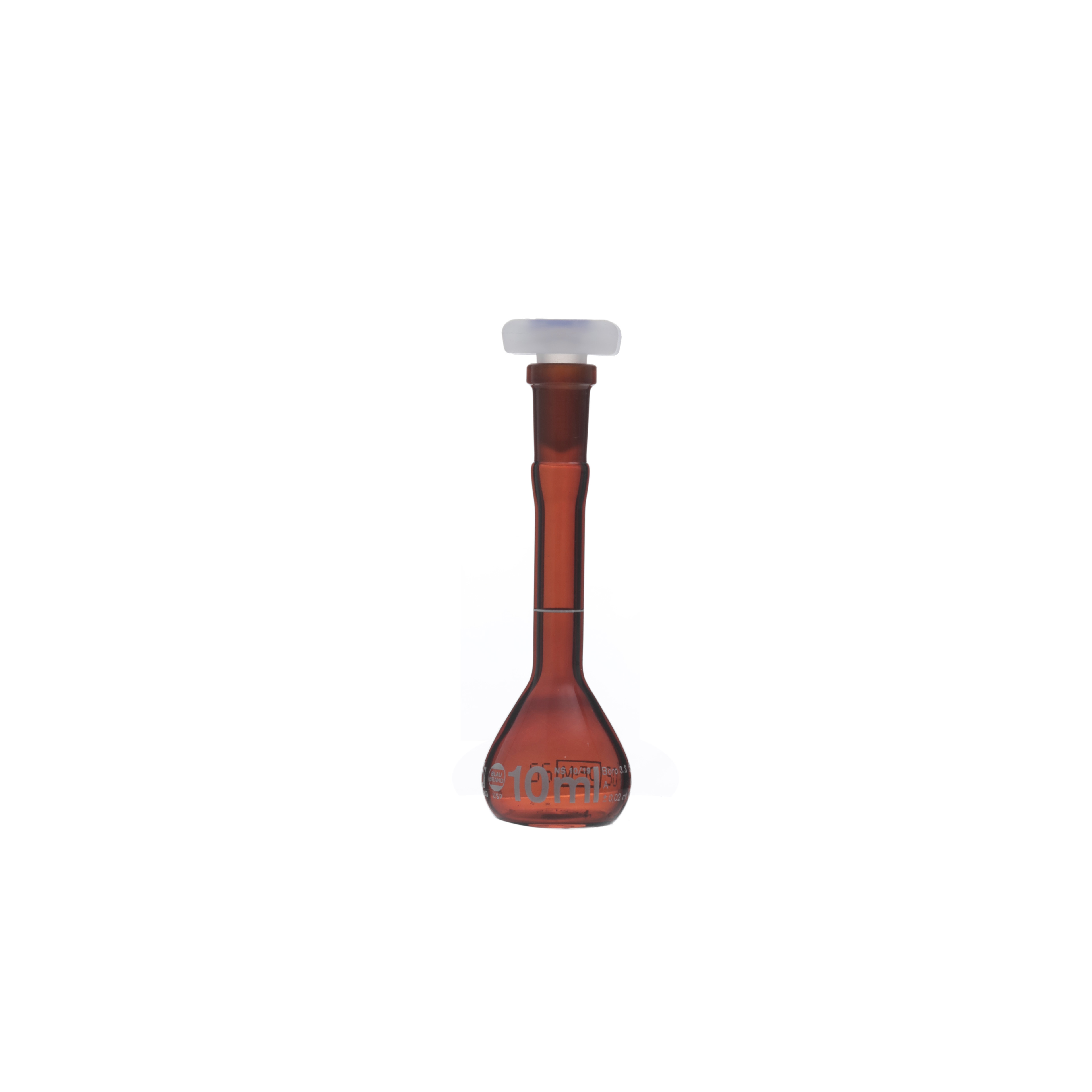 MATRAZ VOLUMÉTRICO DE 10ml USP ACTÍNICO. TAPÓN DE PLÁSTICO. BRAND