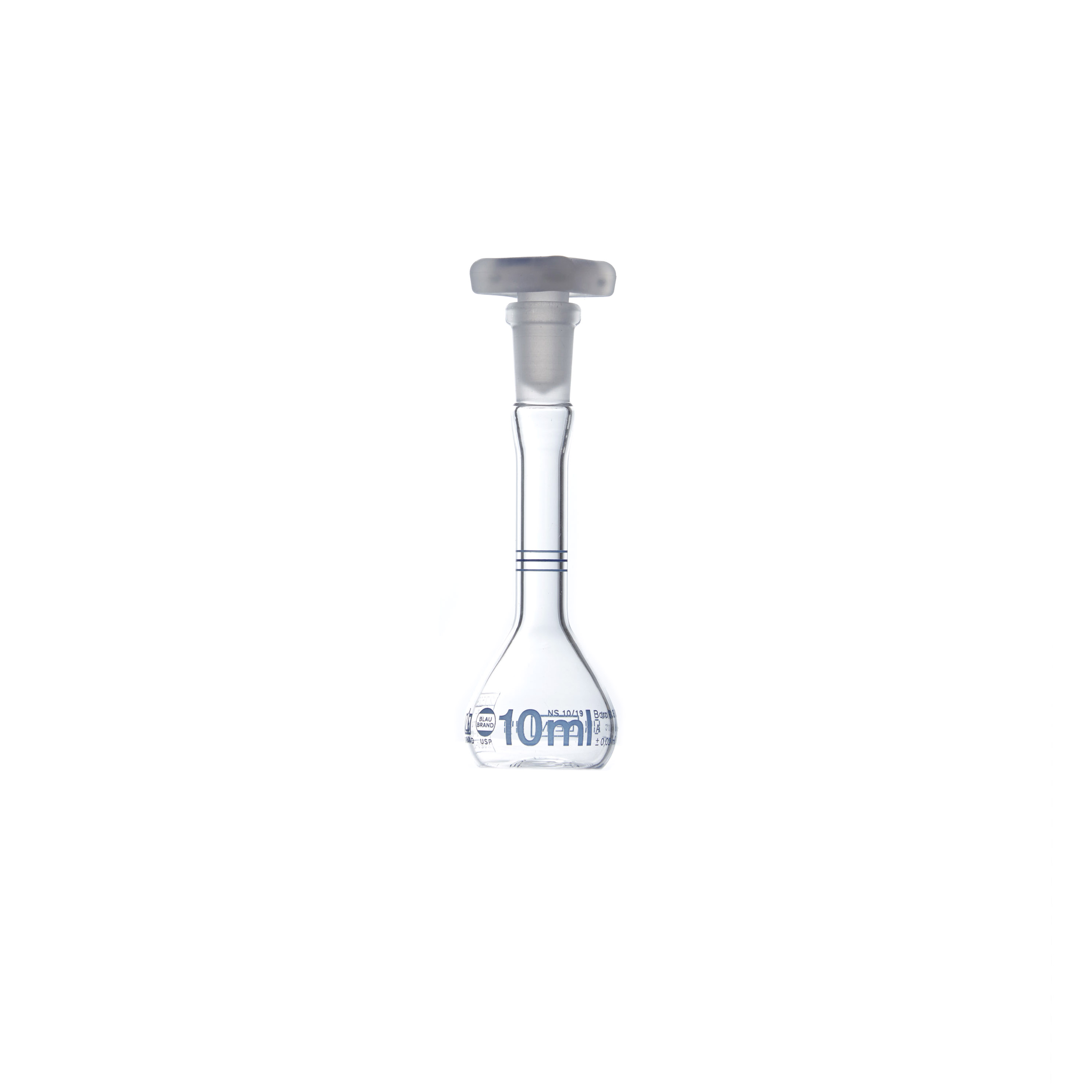 MATRAZ VOLUMÉTRICO DE 10ml CLASE A DIN CON CERTIFICADO. 3 AFOROS. BRAND