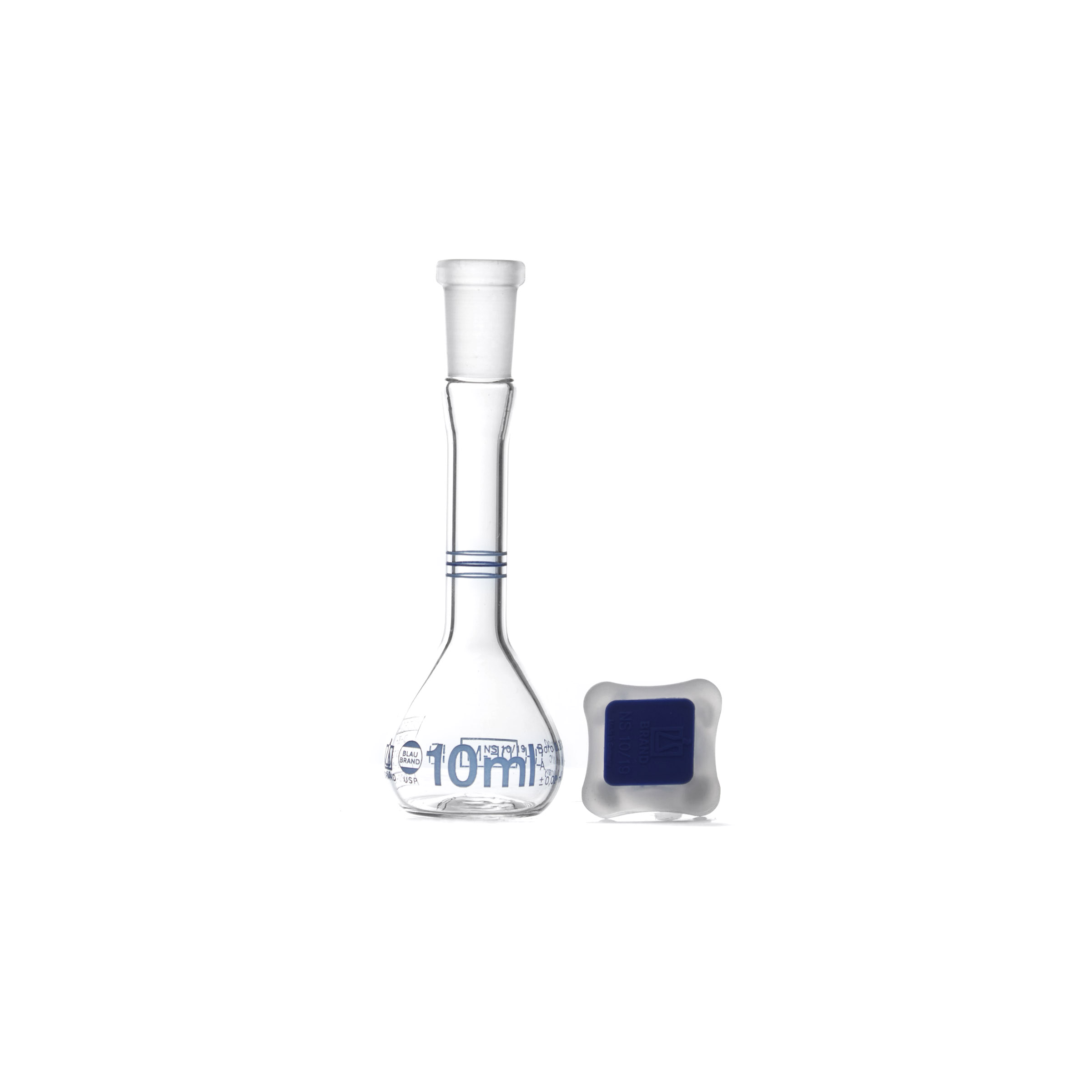 MATRAZ VOLUMÉTRICO DE 10ml CLASE A DIN CON CERTIFICADO. 3 AFOROS. BRAND