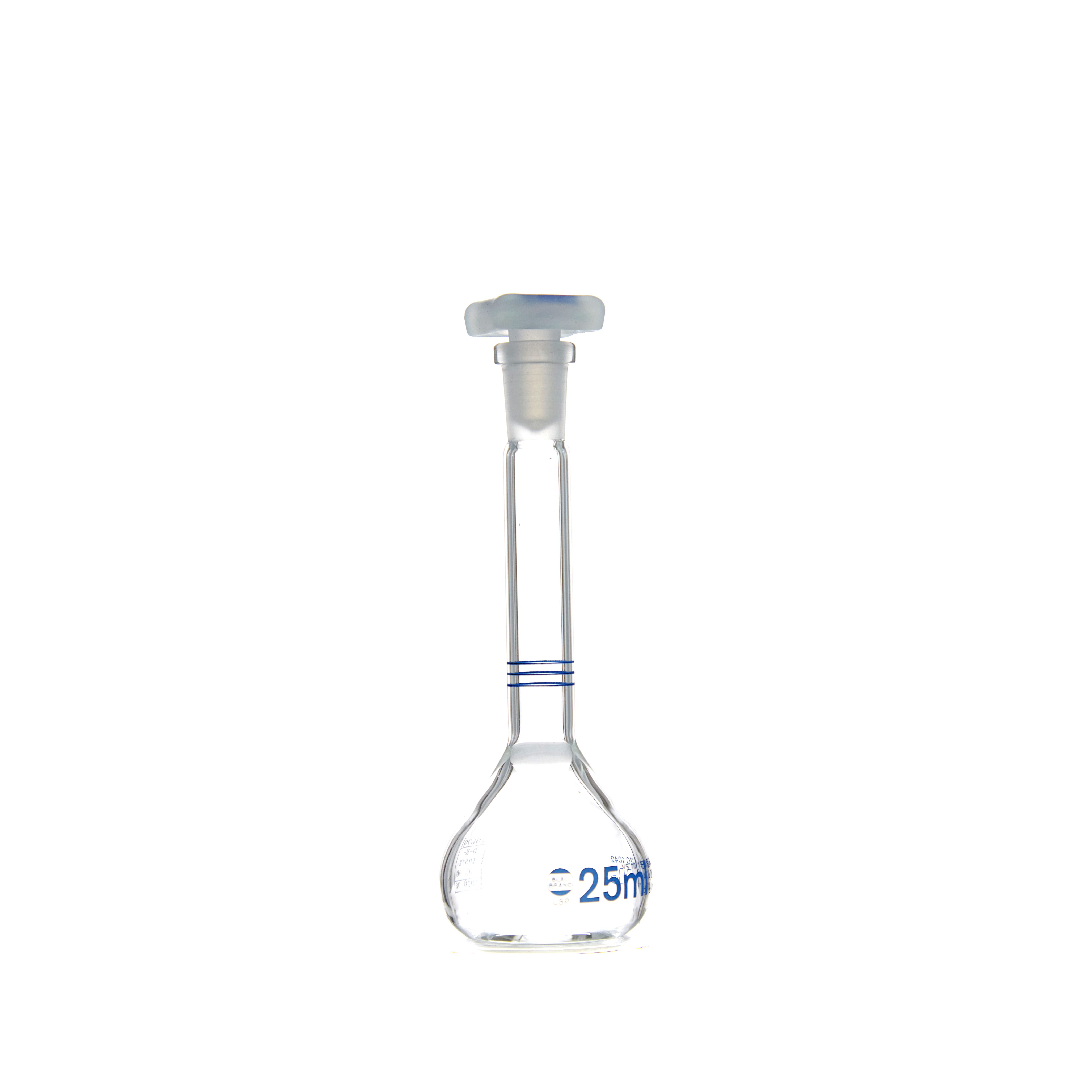 MATRAZ VOLUMÉTRICO DE 25ml CLASE A DIN CON CERTIFICADO. 3 AFOROS. BRAND