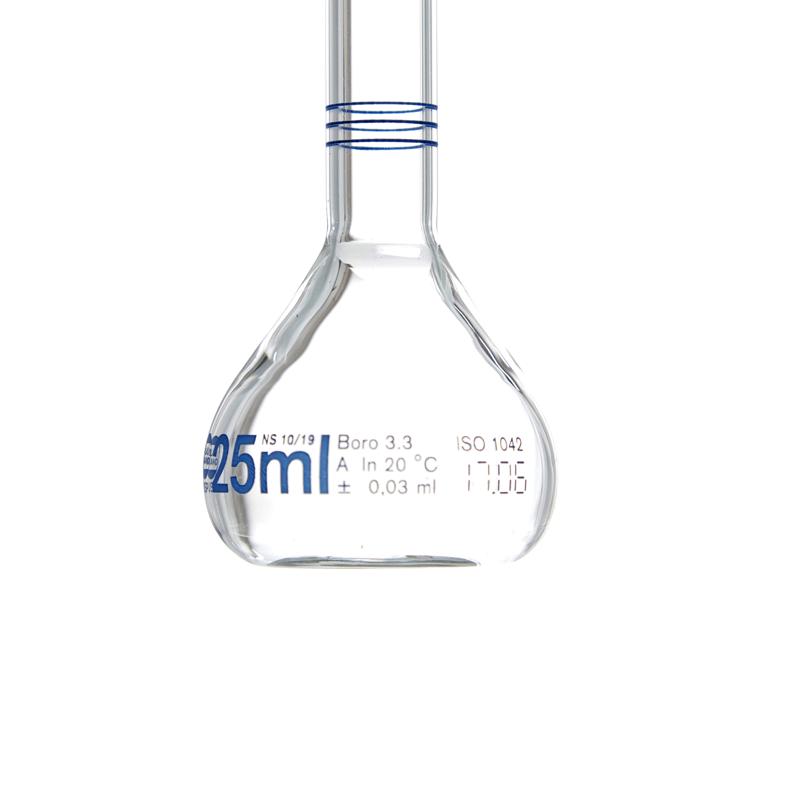 MATRAZ VOLUMÉTRICO DE 25ml CLASE A DIN CON CERTIFICADO. 3 AFOROS. BRAND