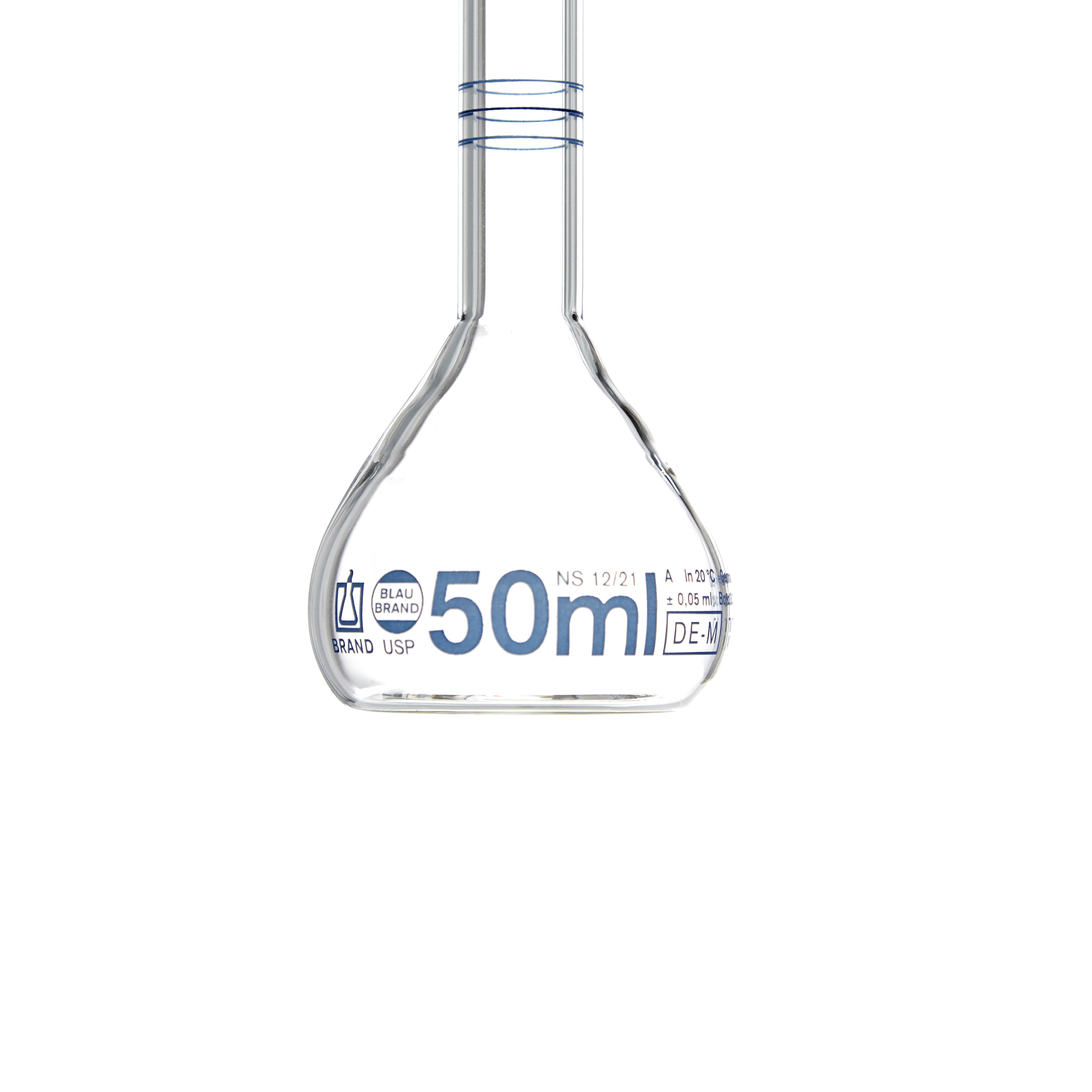 MATRAZ VOLUMÉTRICO DE 50ml CLASE A DIN CON CERTIFICADO. 3 AFOROS. BRAND