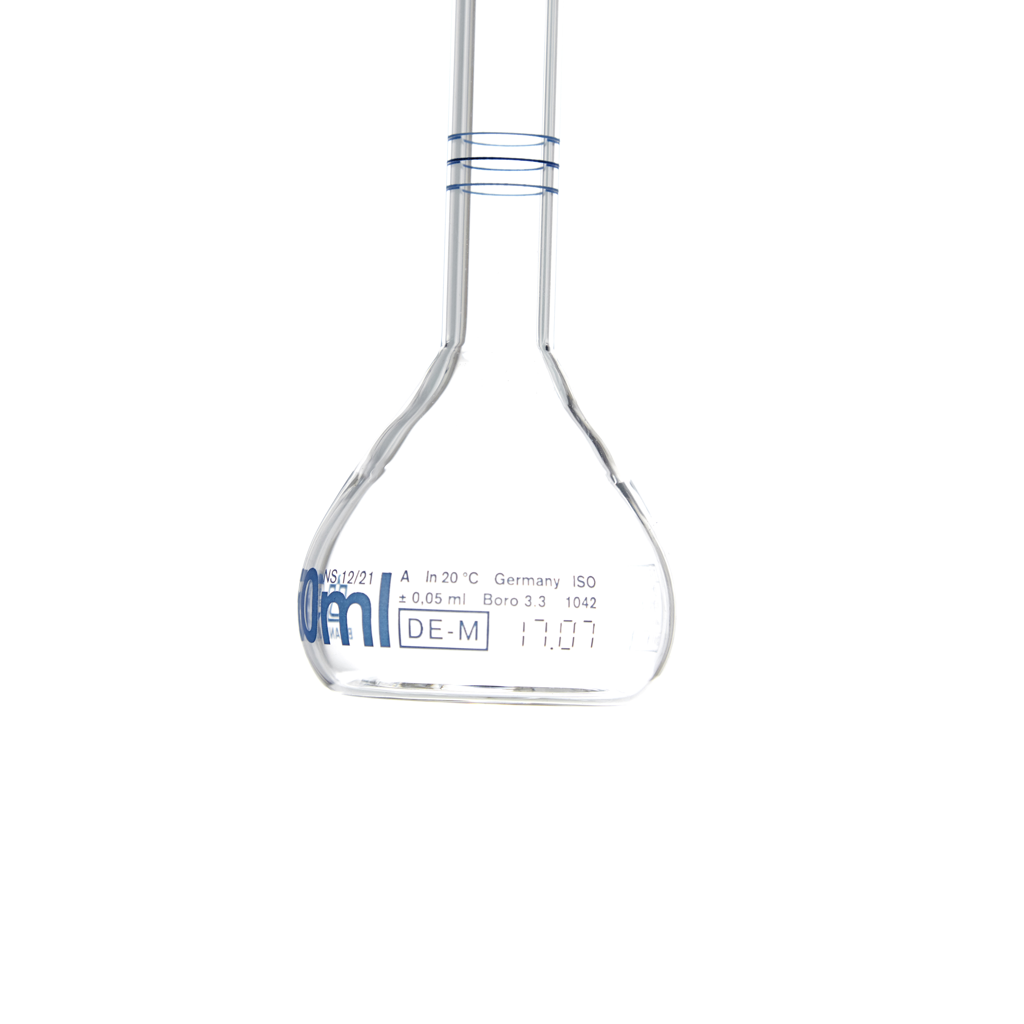 MATRAZ VOLUMÉTRICO DE 50ml CLASE A DIN CON CERTIFICADO. 3 AFOROS. BRAND