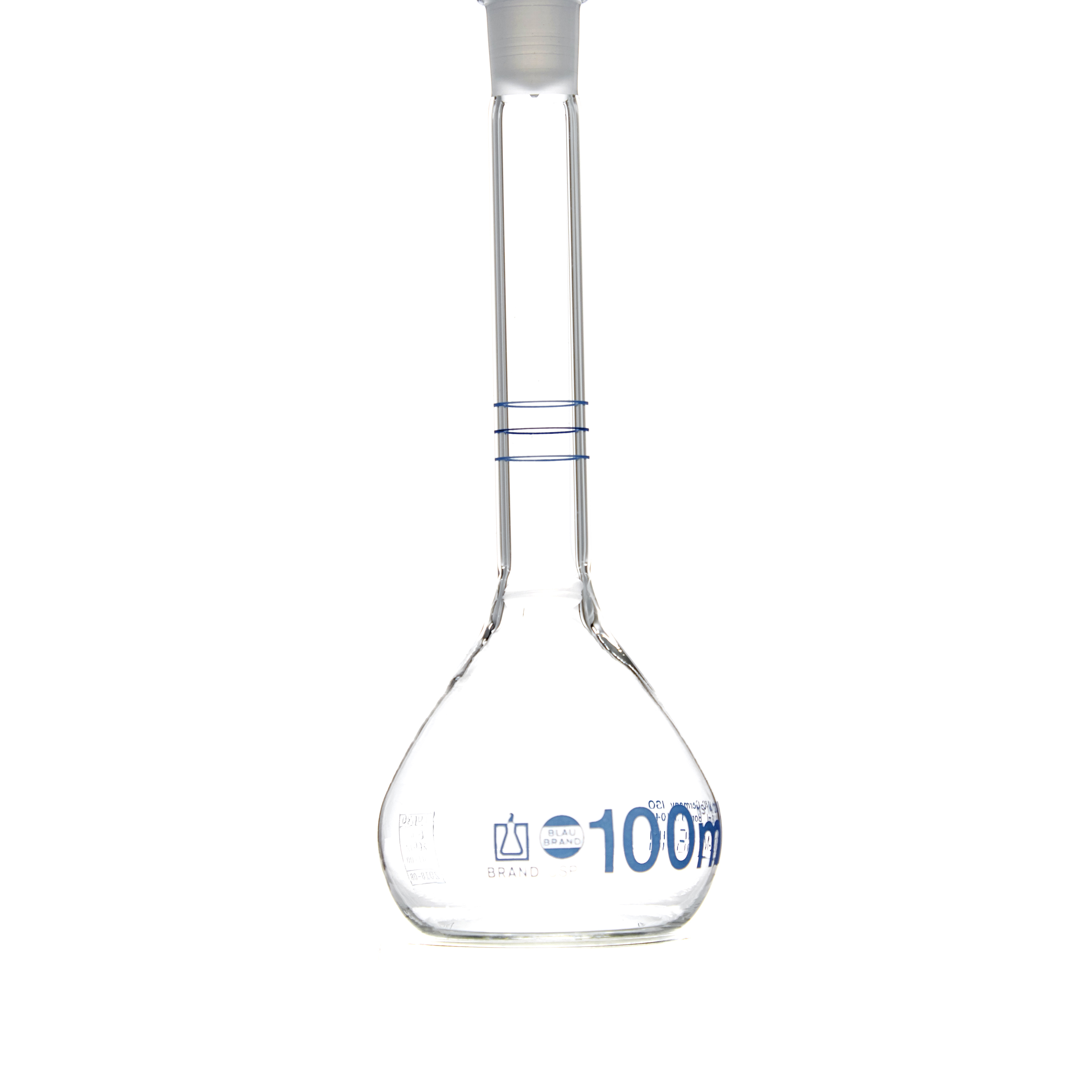 MATRAZ VOLUMÉTRICO DE 100ml CLASE A DIN CON CERTIFICADO. 3 AFOROS. BRAND