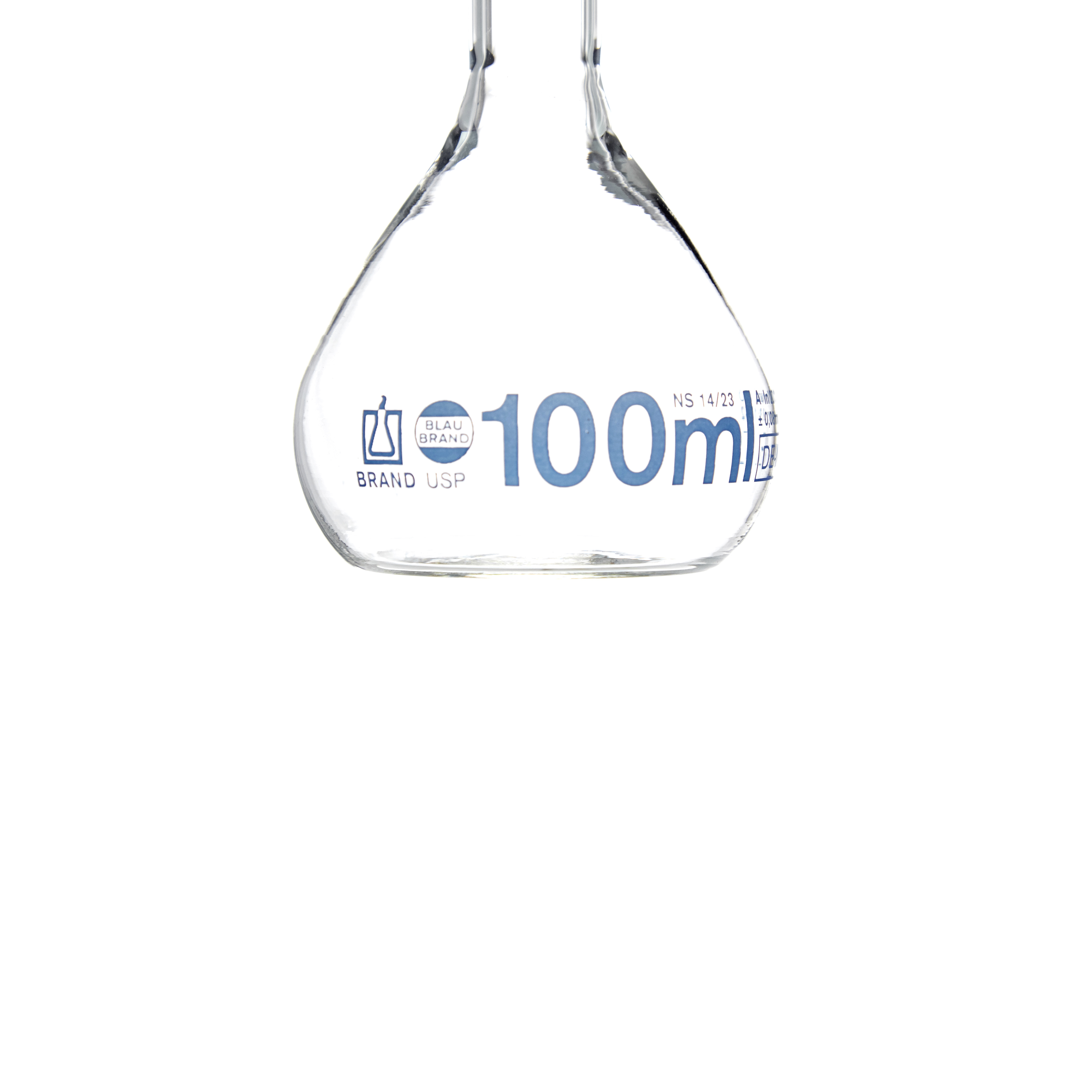 MATRAZ VOLUMÉTRICO DE 100ml CLASE A DIN CON CERTIFICADO. 3 AFOROS. BRAND