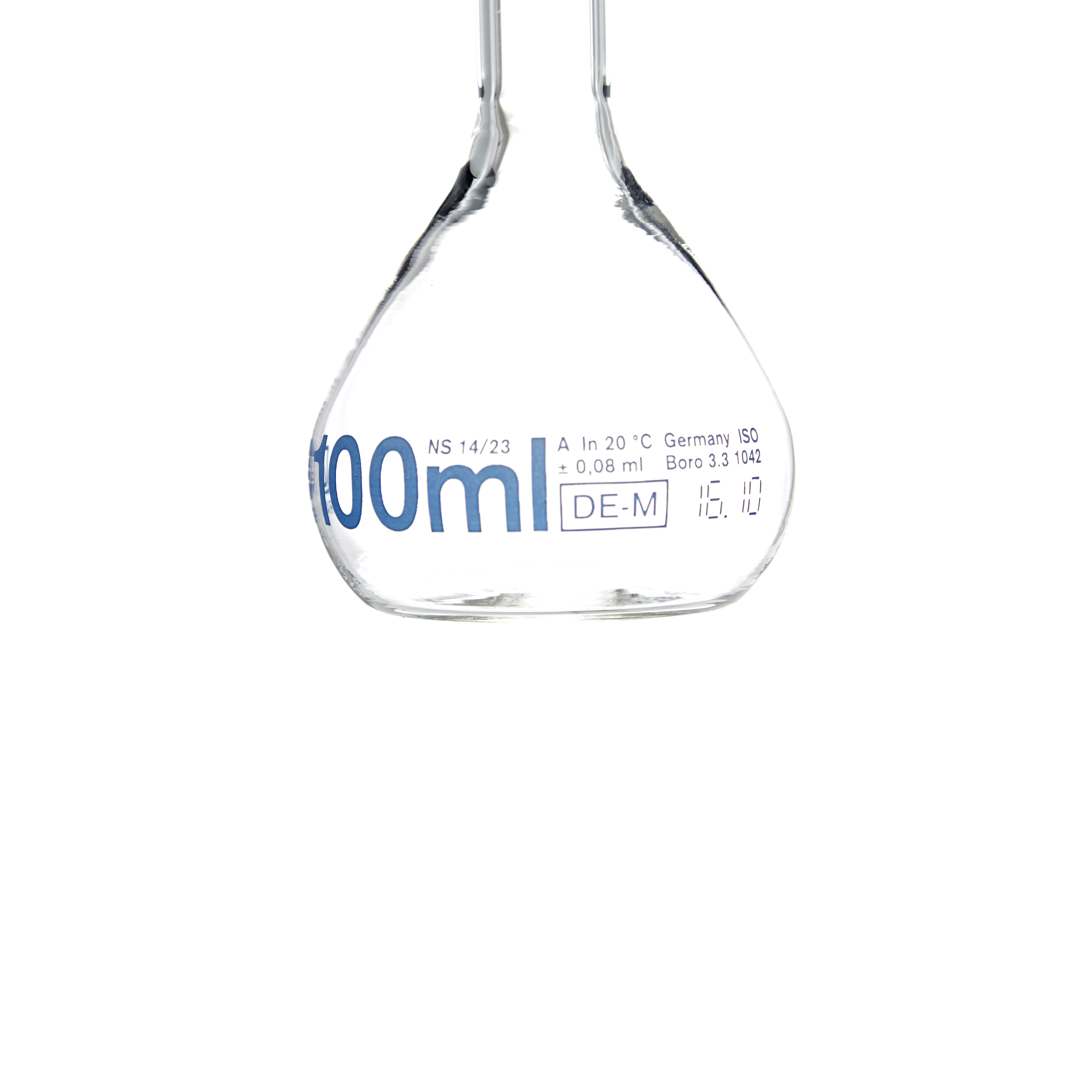 MATRAZ VOLUMÉTRICO DE 100ml CLASE A DIN CON CERTIFICADO. 3 AFOROS. BRAND