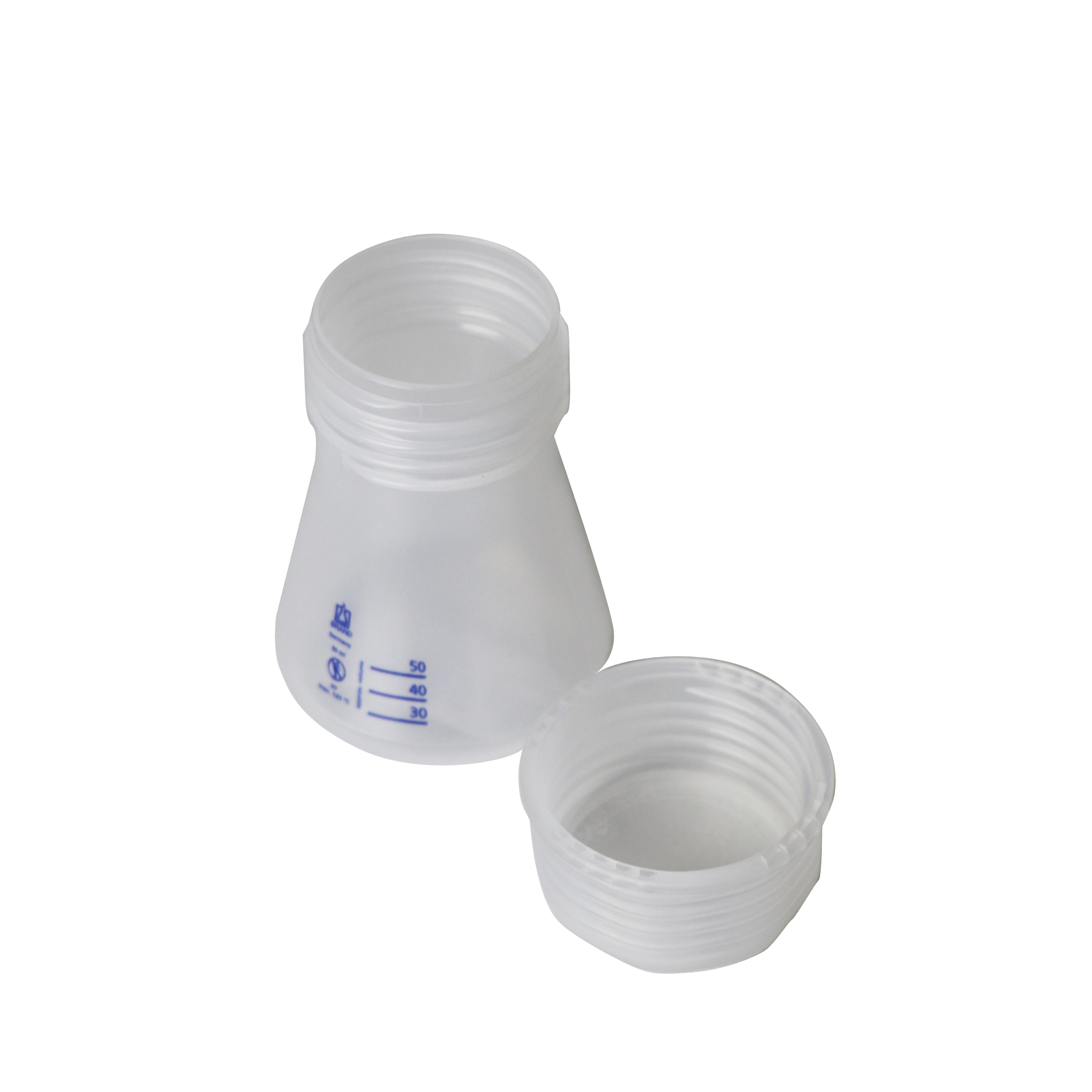 MATRAZ ERLENMEYER DE CUELLO ANCHO DE 50 ml, CON TAPA ROSCADA GL 45. BRAND