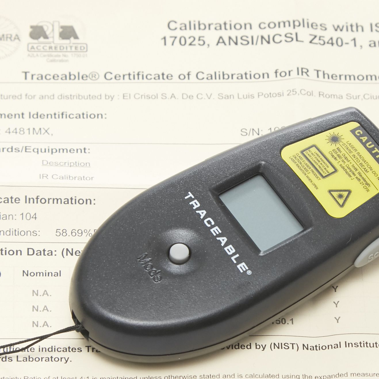 TERMÓMETRO DIGITAL INFRARROJO -55 A 250°C. CONTROL COMPANY