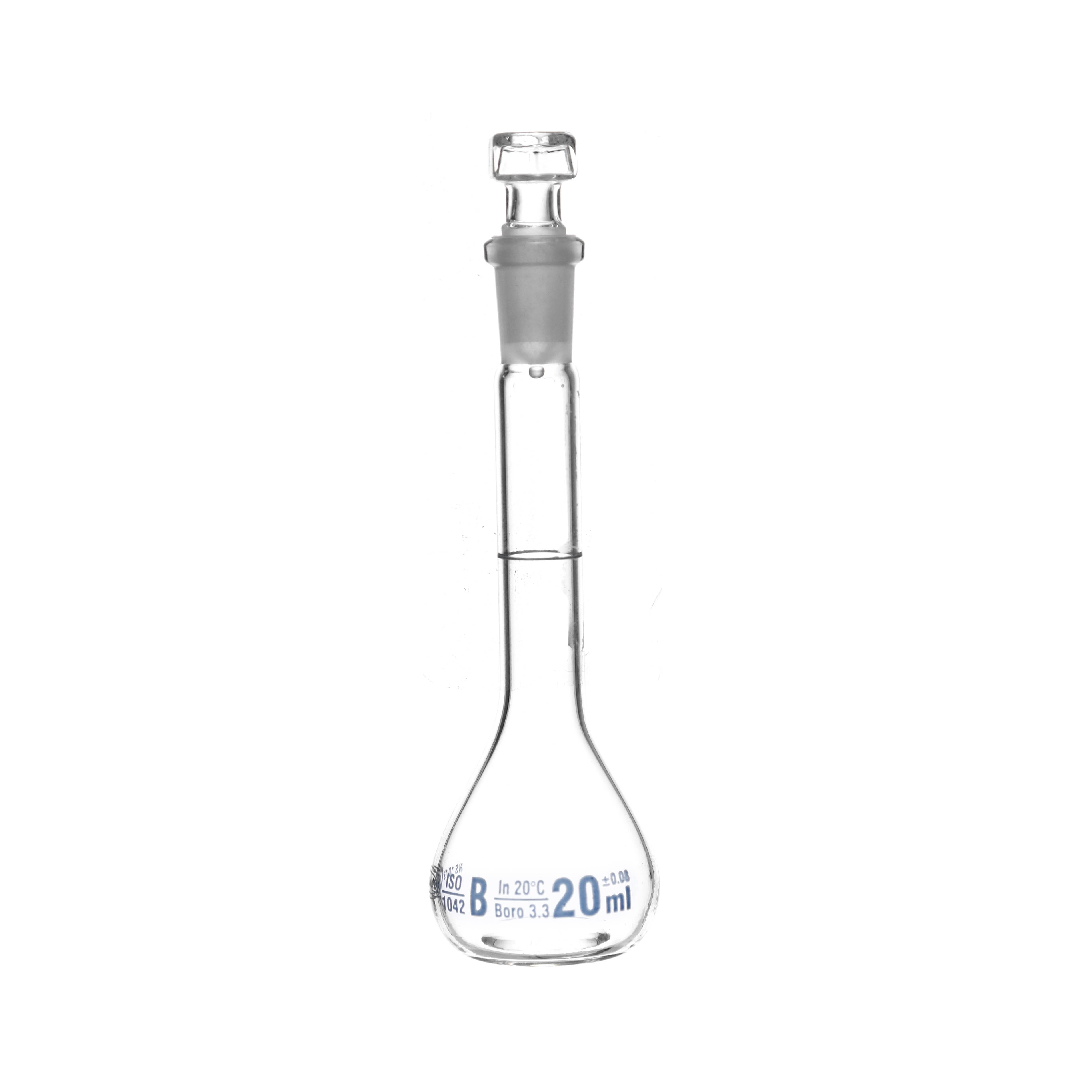 MATRAZ VOLUMÉTRICO DE 20ml CLASE B DIN. TAPÓN DE VIDRIO. KAVALIER