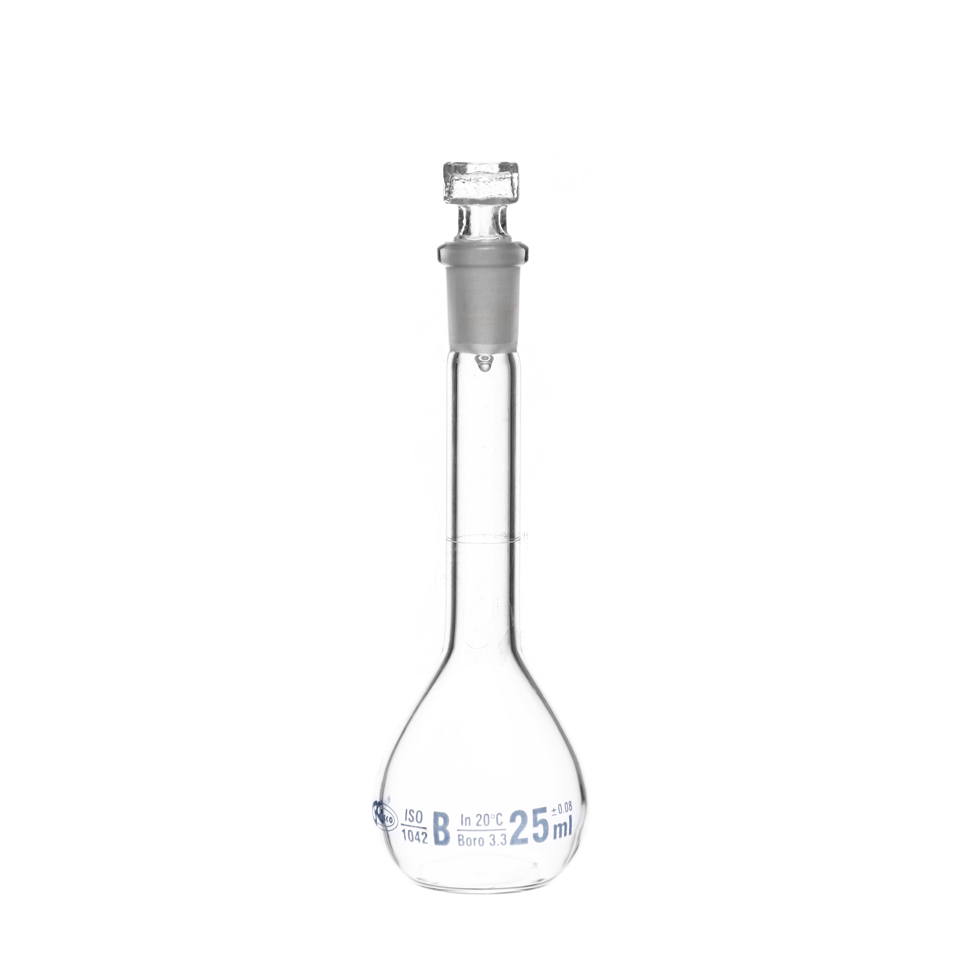 MATRAZ VOLUMÉTRICO DE 25ml CLASE A DIN. TAPÓN DE VIDRIO. KAVALIER