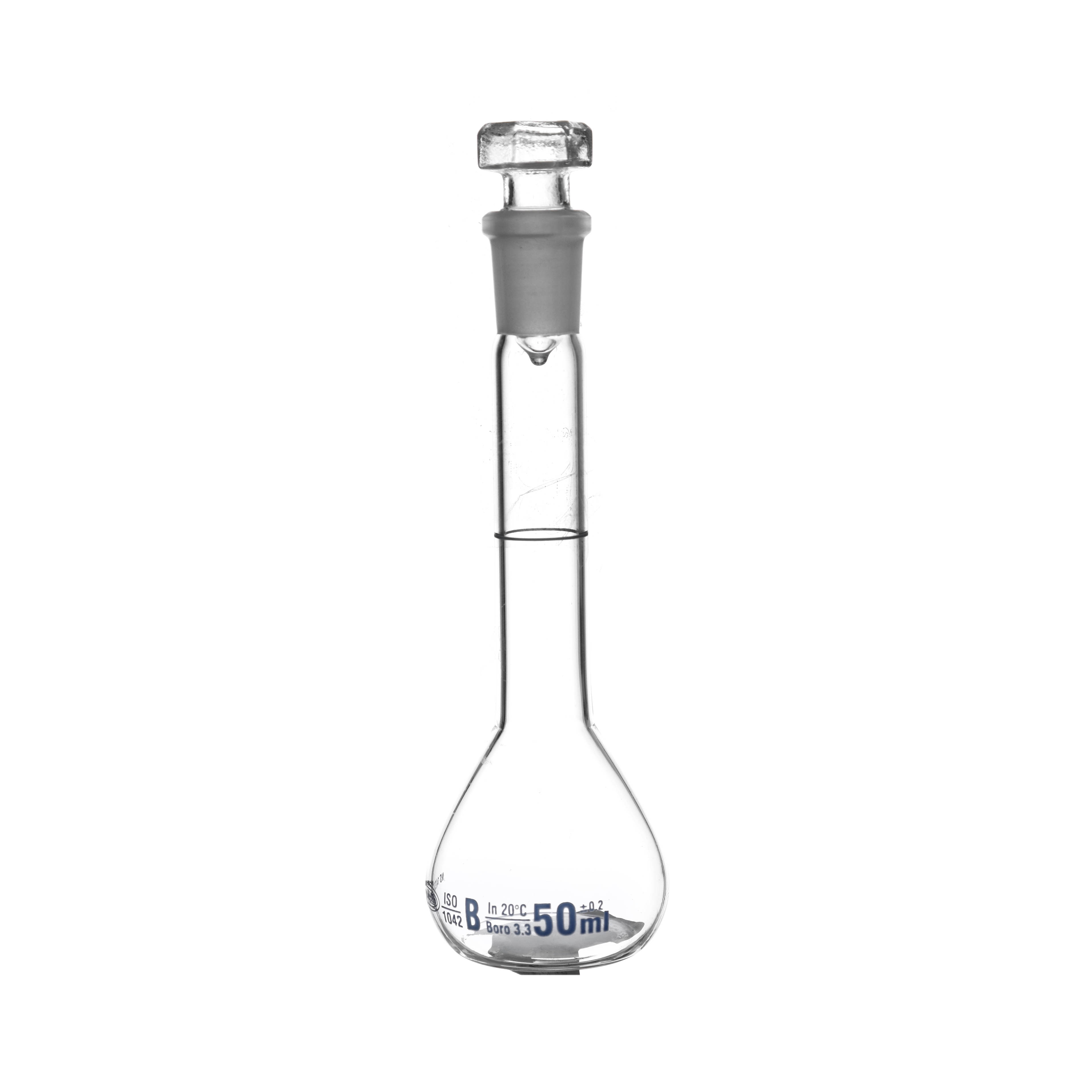 MATRAZ VOLUMÉTRICO DE 50ml CLASE A DIN. TAPÓN DE VIDRIO. KAVALIER
