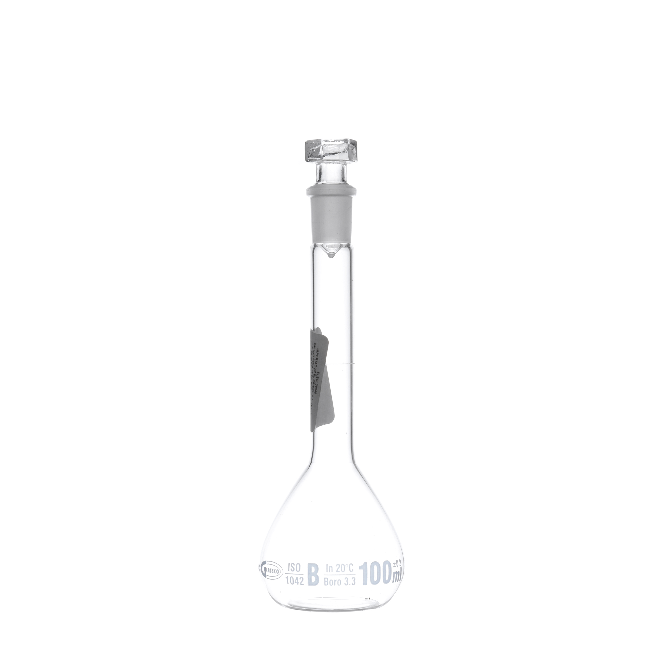 MATRAZ VOLUMÉTRICO DE 100ml CLASE A DIN. TAPÓN DE VIDRIO. KAVALIER