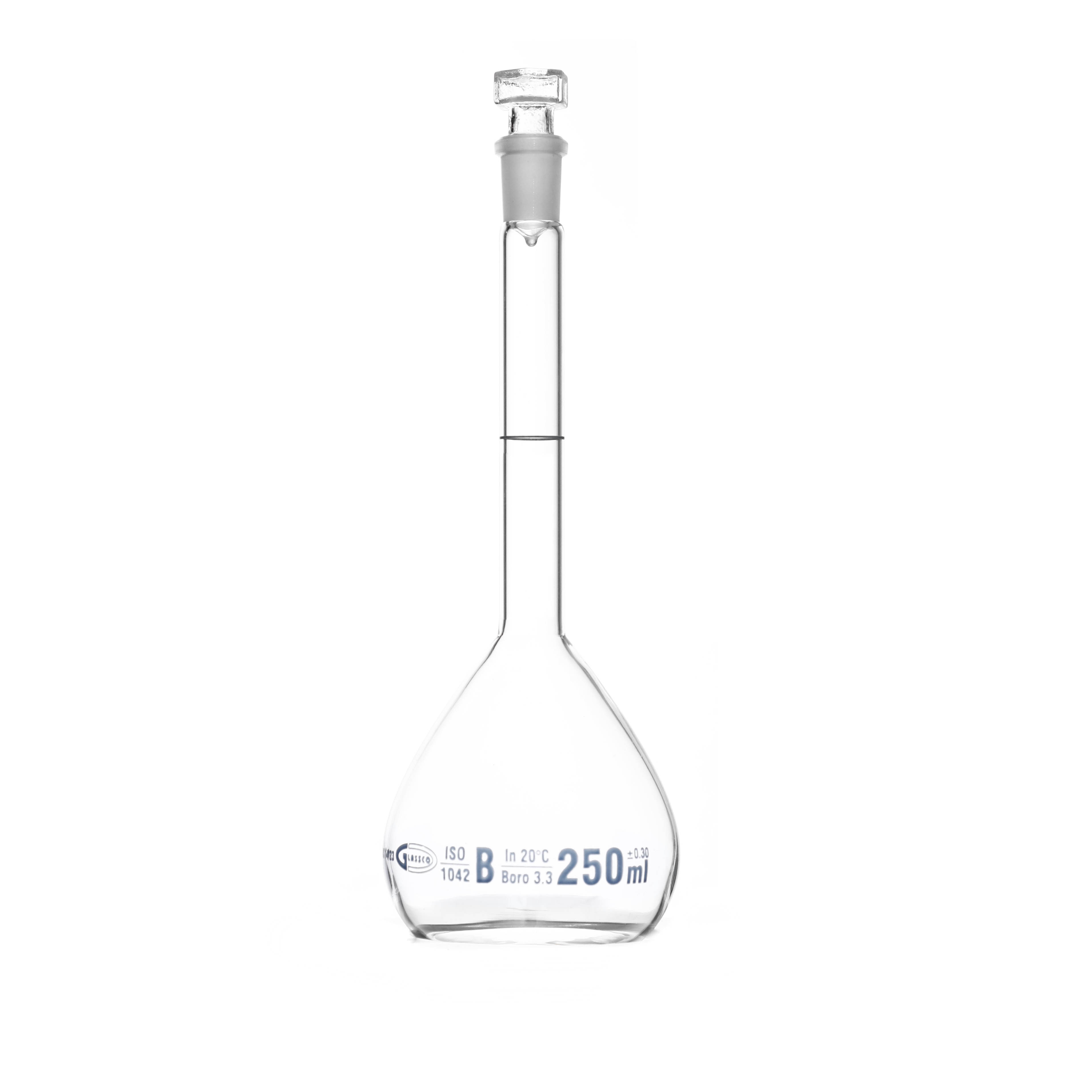 MATRAZ VOLUMÉTRICO DE 250ml CLASE A DIN. TAPÓN DE VIDRIO. KAVALIER