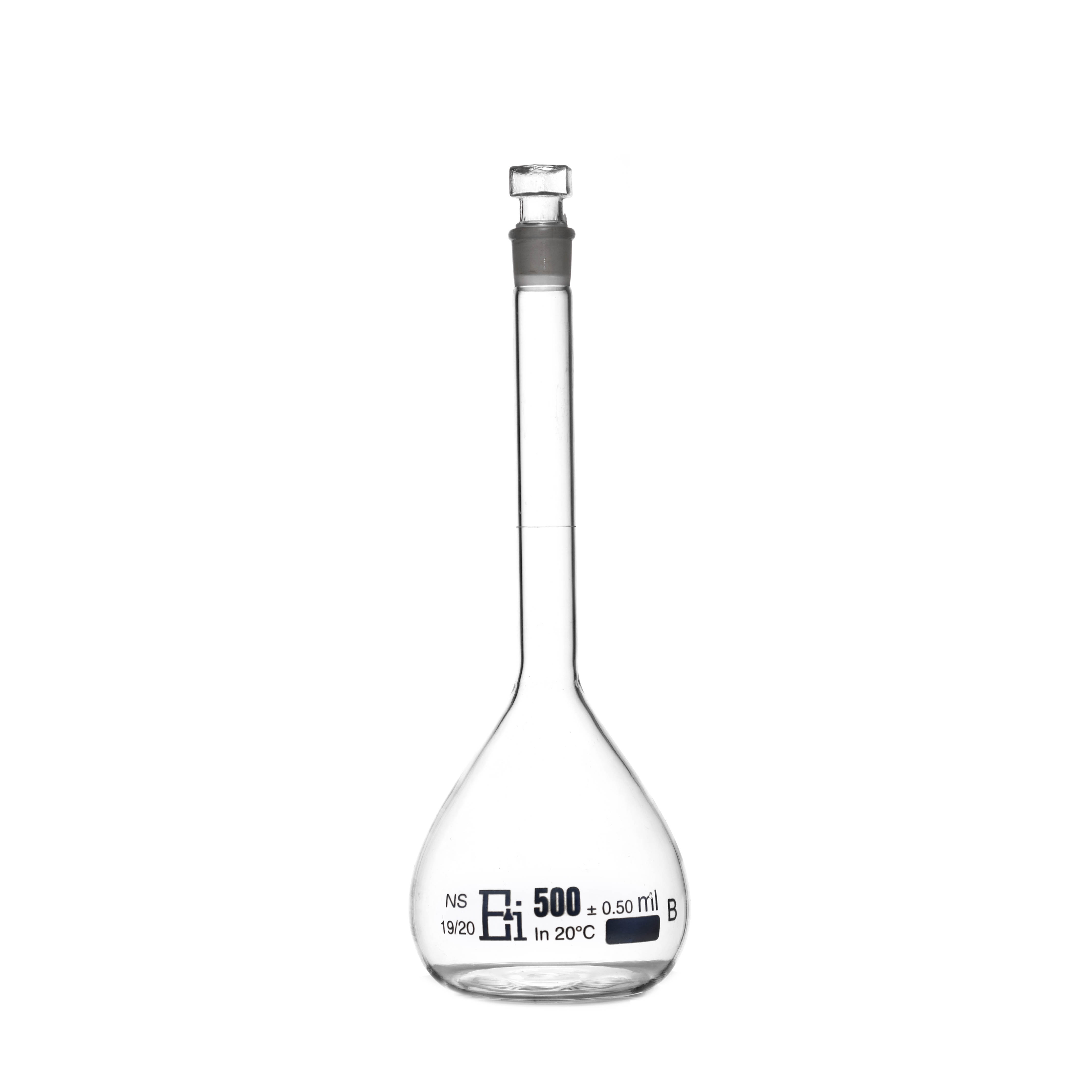MATRAZ VOLUMÉTRICO DE 500ml CLASE B DIN. TAPÓN DE VIDRIO. KAVALIER