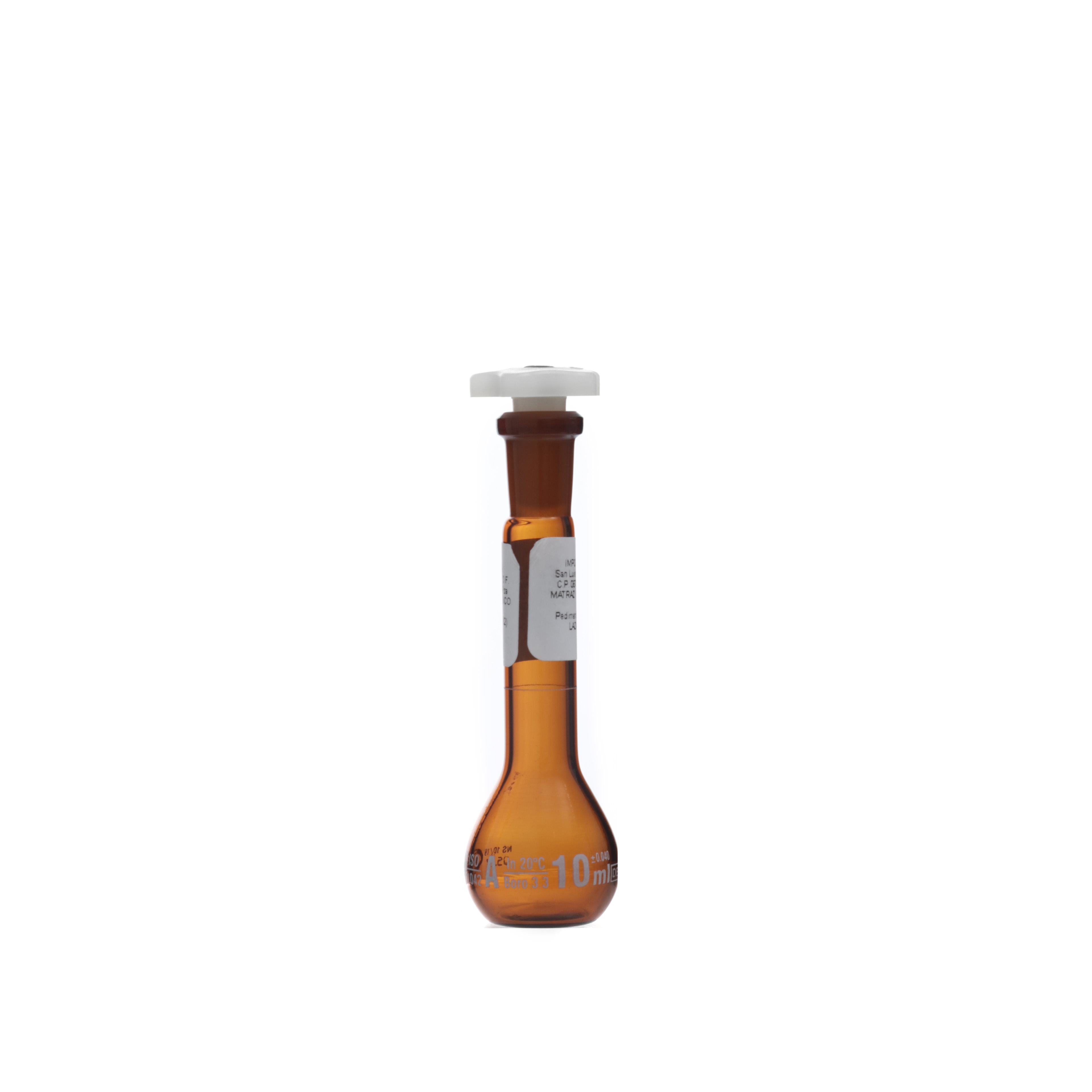MATRAZ VOLUMÉTRICO DE 10ml CLASE A DIN ACTÍNICO. TAPÓN DE PLÁSTICO. KAVALIER