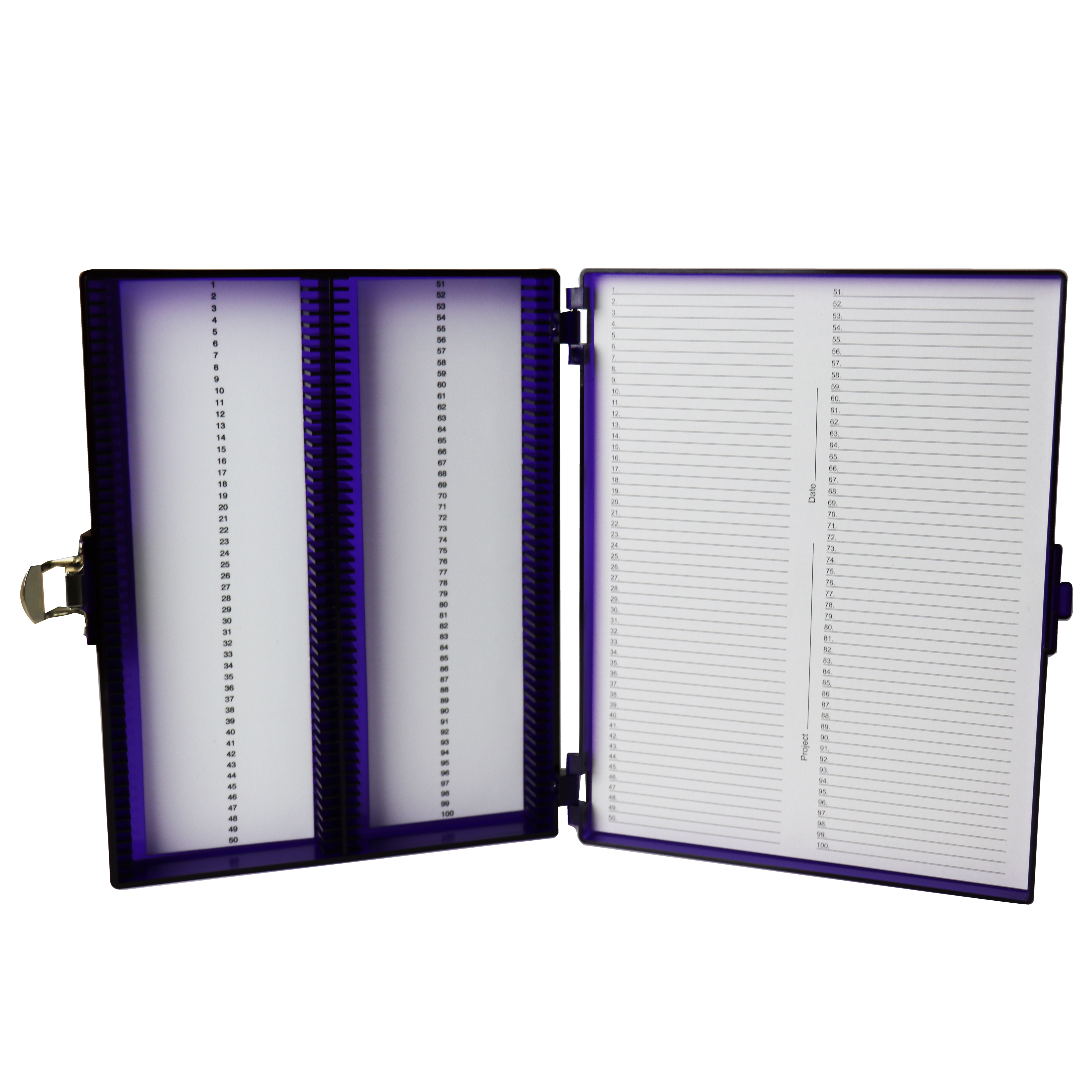 ESTUCHE PARA 100 PREPARACIONES, COLOR MORADO. HEATHROW SCIENTIFIC