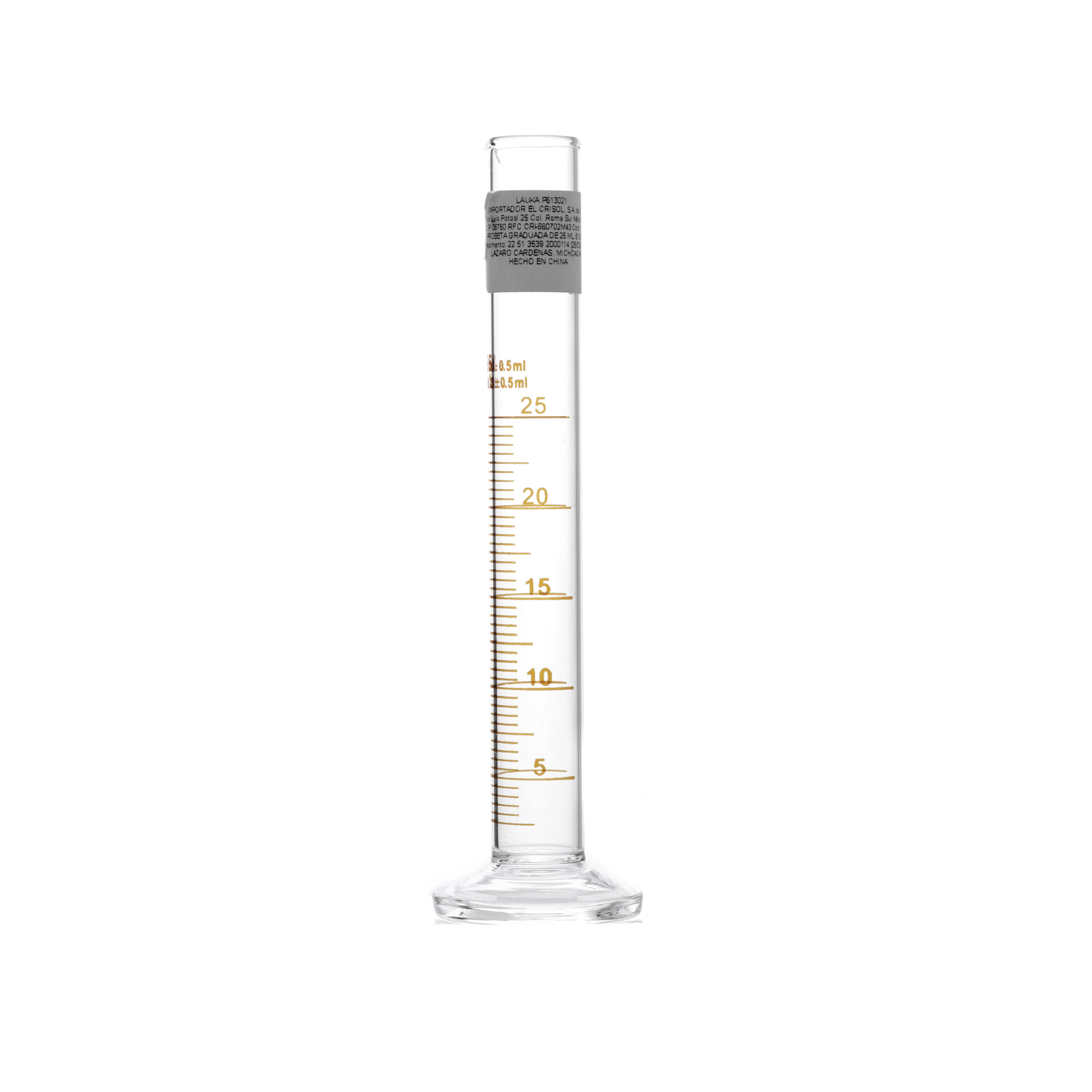 PROBETA GRADUADA DE VIDRIO DE 25ml, LÍNEA ECONÓMICA. LAUKA