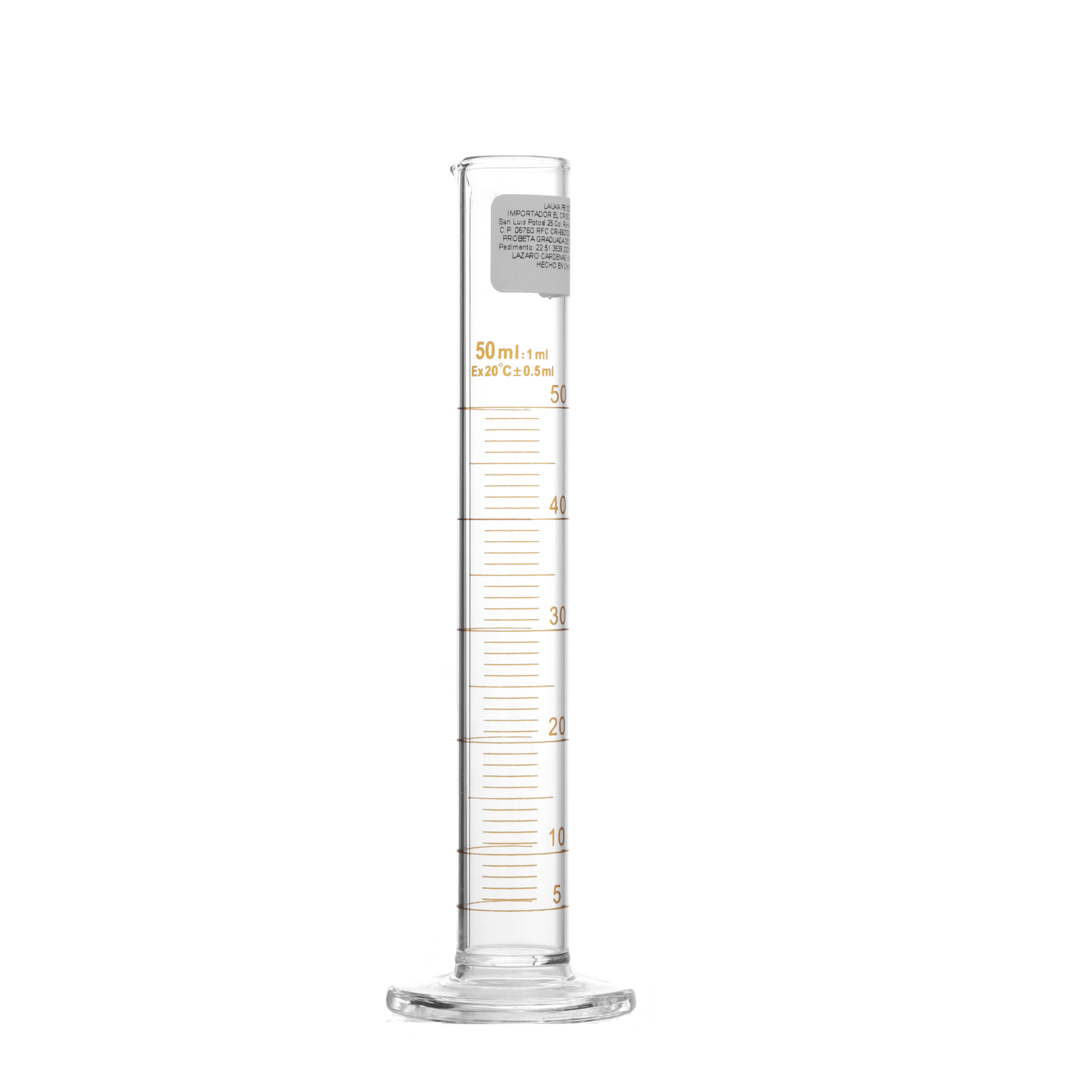PROBETA GRADUADA DE VIDRIO DE 50ml, LÍNEA ECONÓMICA. LAUKA