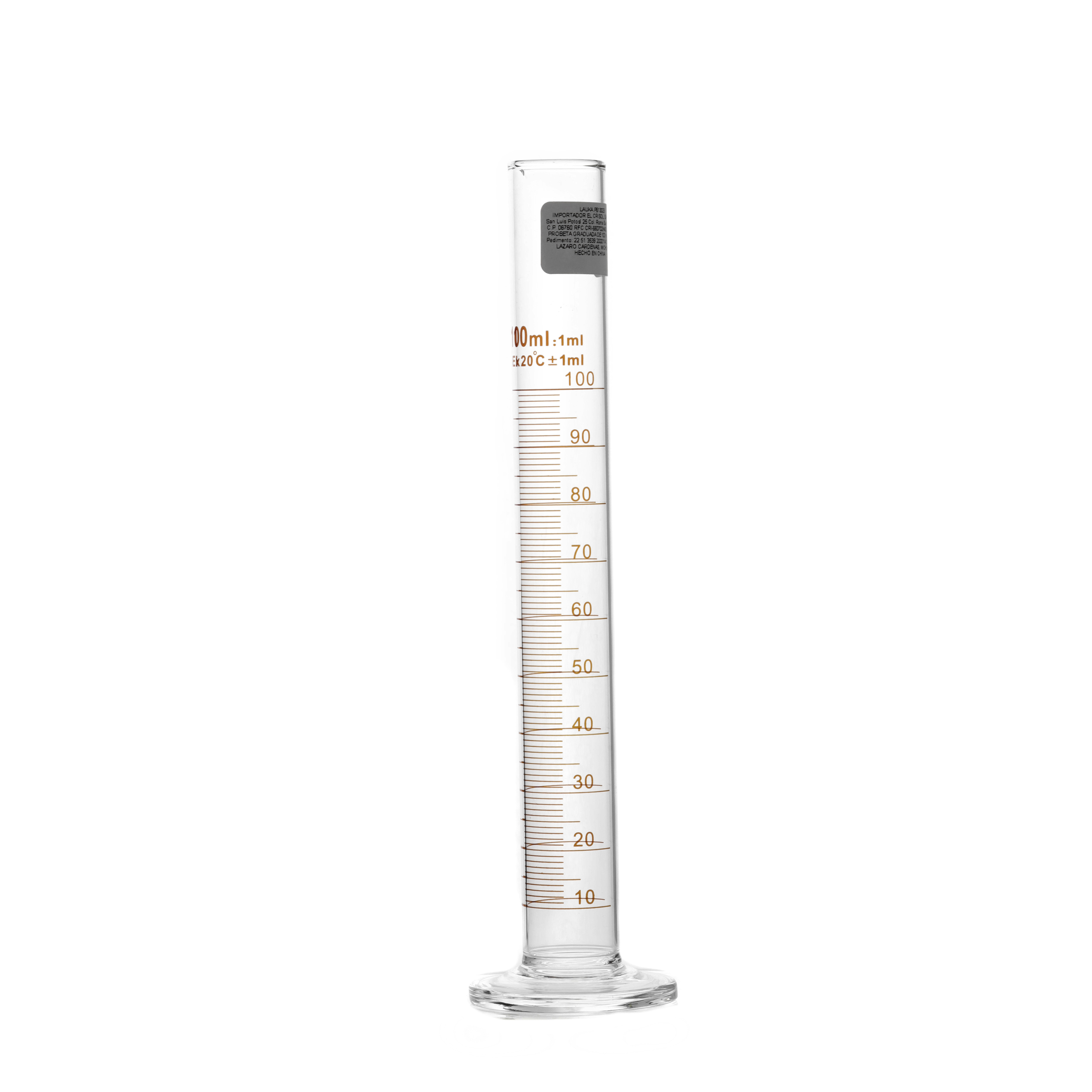 PROBETA GRADUADA DE VIDRIO DE 100ml, LÍNEA ECONÓMICA. LAUKA