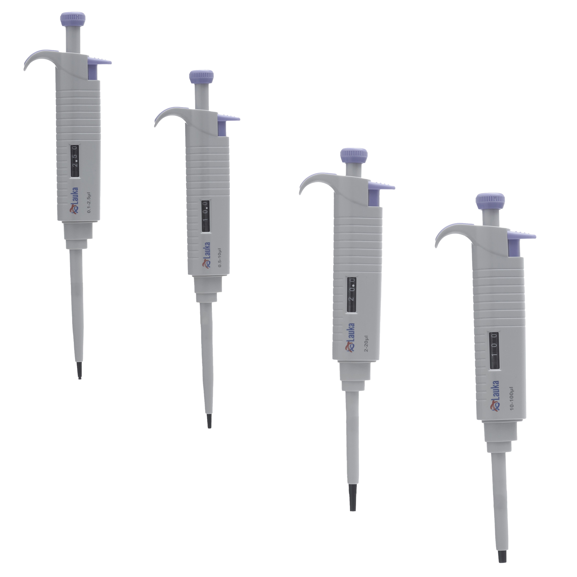 JUEGO DE 4 MICROPIPETAS DE 0.1 A 100 µl. LAUKA