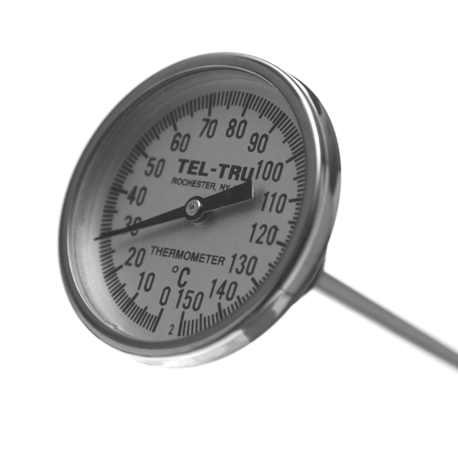 TERMÓMETRO BIMETÁLICO DE 0 A 150°C. VÁSTAGO DE 20cm. ROSCA DE 1/4". TEL-TRU
