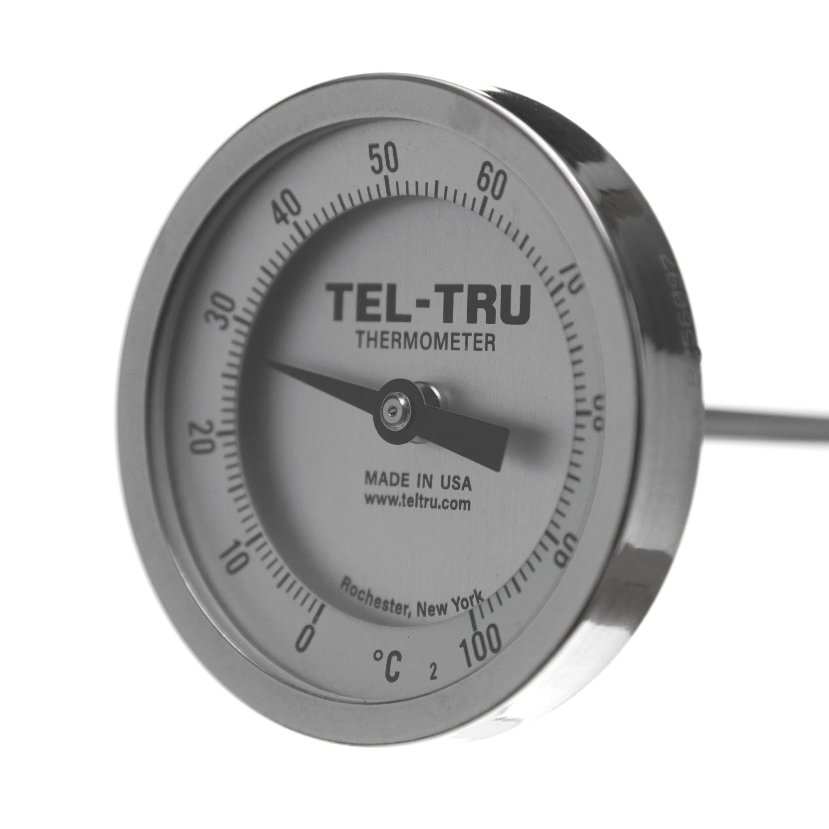 TERMÓMETRO BIMETÁLICO DE 0 A 100°C. VÁSTAGO DE 23cm. ROSCA DE 1/2". TEL-TRU