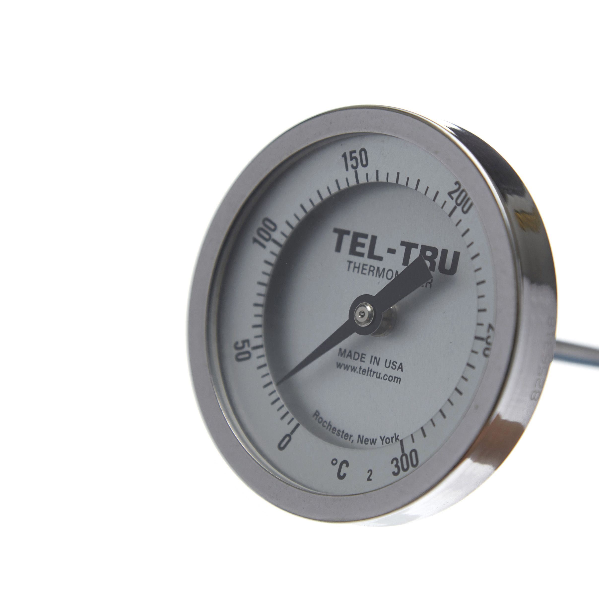 TERMÓMETRO BIMETÁLICO DE 0 A 300°C. VÁSTAGO DE 23cm. ROSCA DE 1/2". TEL-TRU
