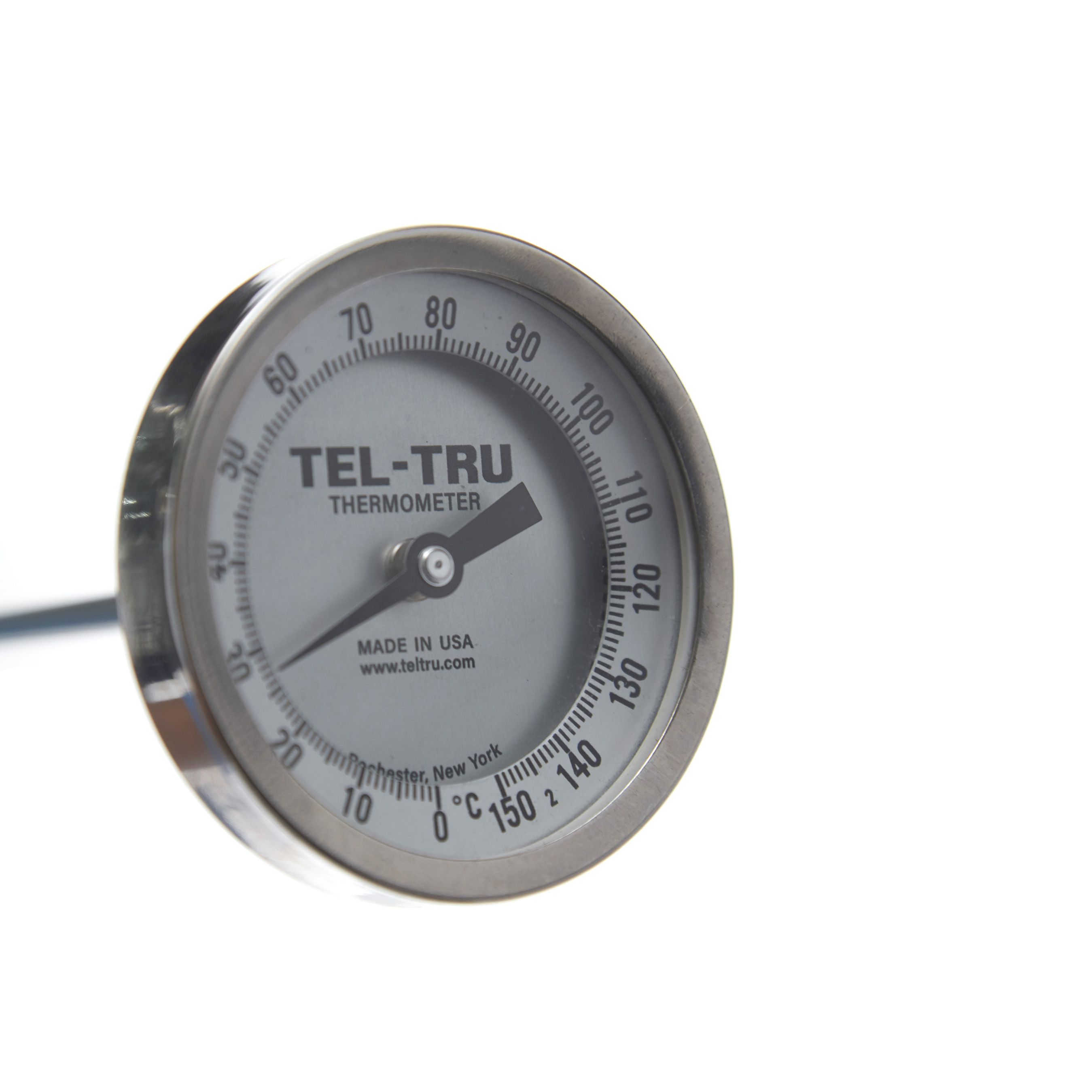 TERMÓMETRO BIMETÁLICO DE 0 A 150°C. VÁSTAGO DE 20cm. ROSCA DE 1/2". TEL-TRU
