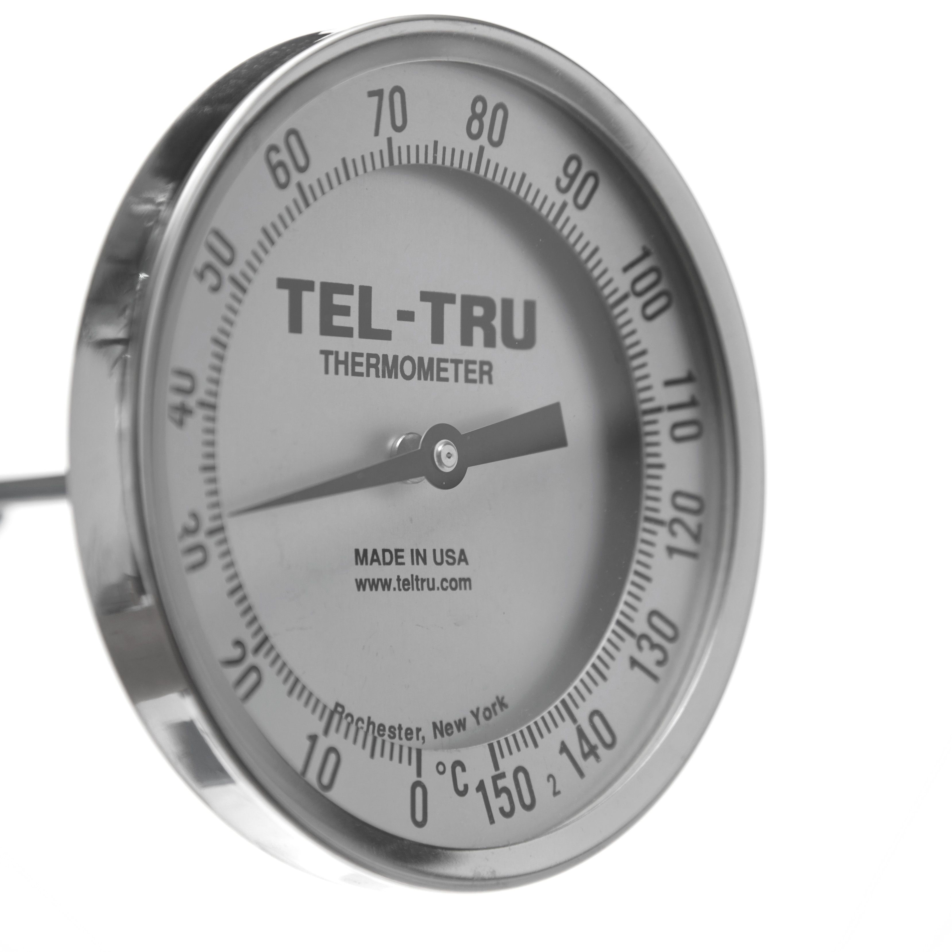 TERMÓMETRO BIMETÁLICO DE 0 A 150°C. VÁSTAGO DE 15cm. ROSCA DE 1/2". ACERO INOXIDABLE TEL-TRU