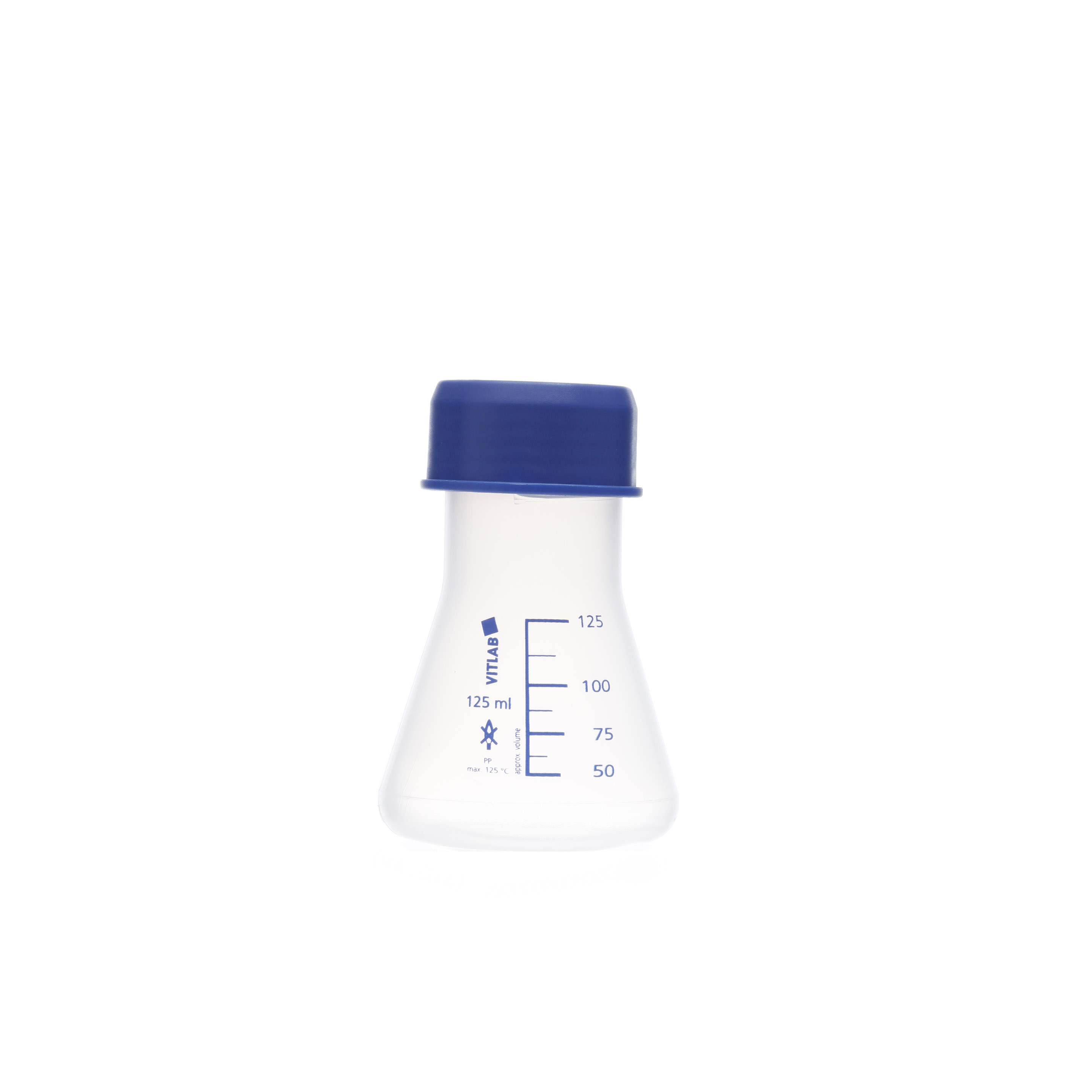 MATRAZ ERLENMEYER DE PP DE 125ml CON TAPÓN ROSCADO. VITLAB