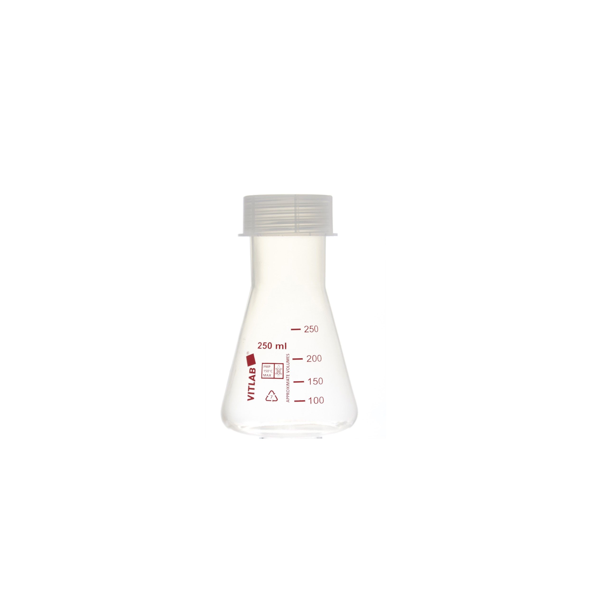 MATRAZ ERLENMEYER DE PMP DE 250ml CON TAPÓN ROSCADO. VITLAB