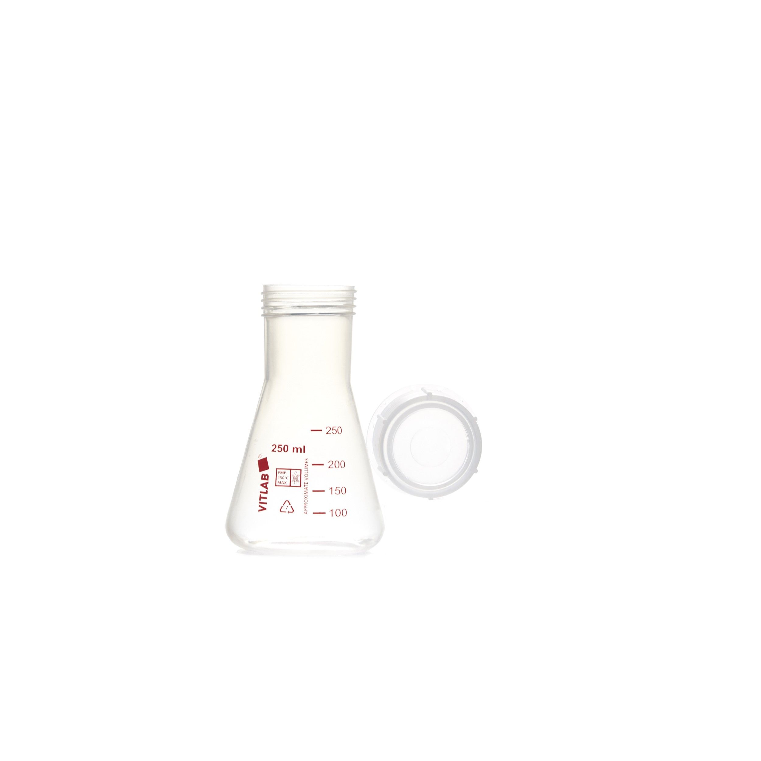 MATRAZ ERLENMEYER DE PMP DE 250ml CON TAPÓN ROSCADO. VITLAB