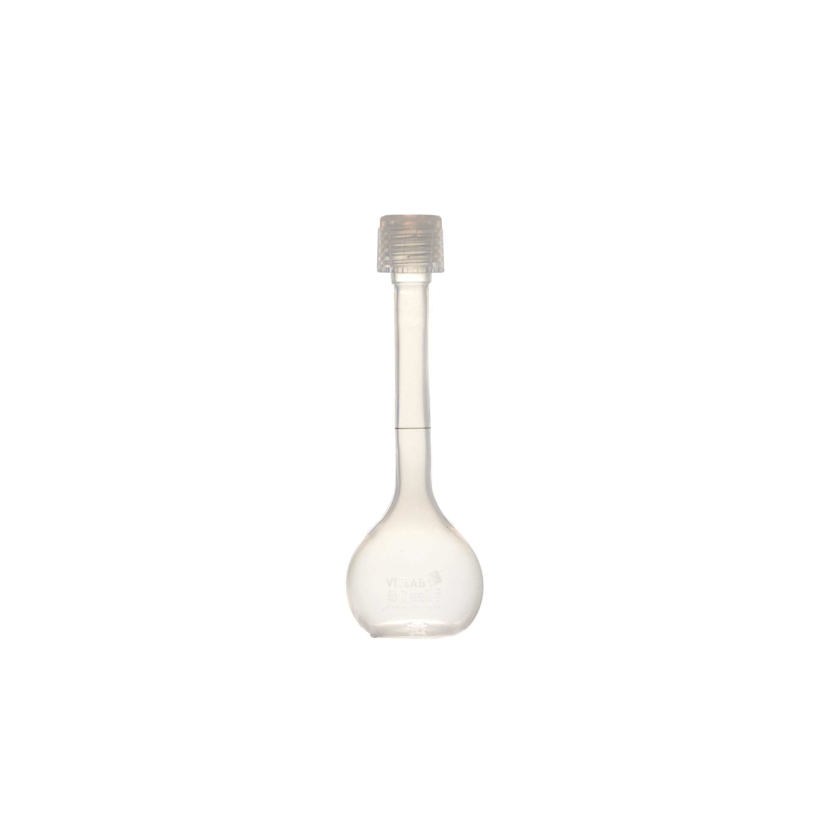 MATRAZ VOLUMÉTRICO DE PFA DE 50mL CLASE A DIN CON CERTIFICADO. VITLAB