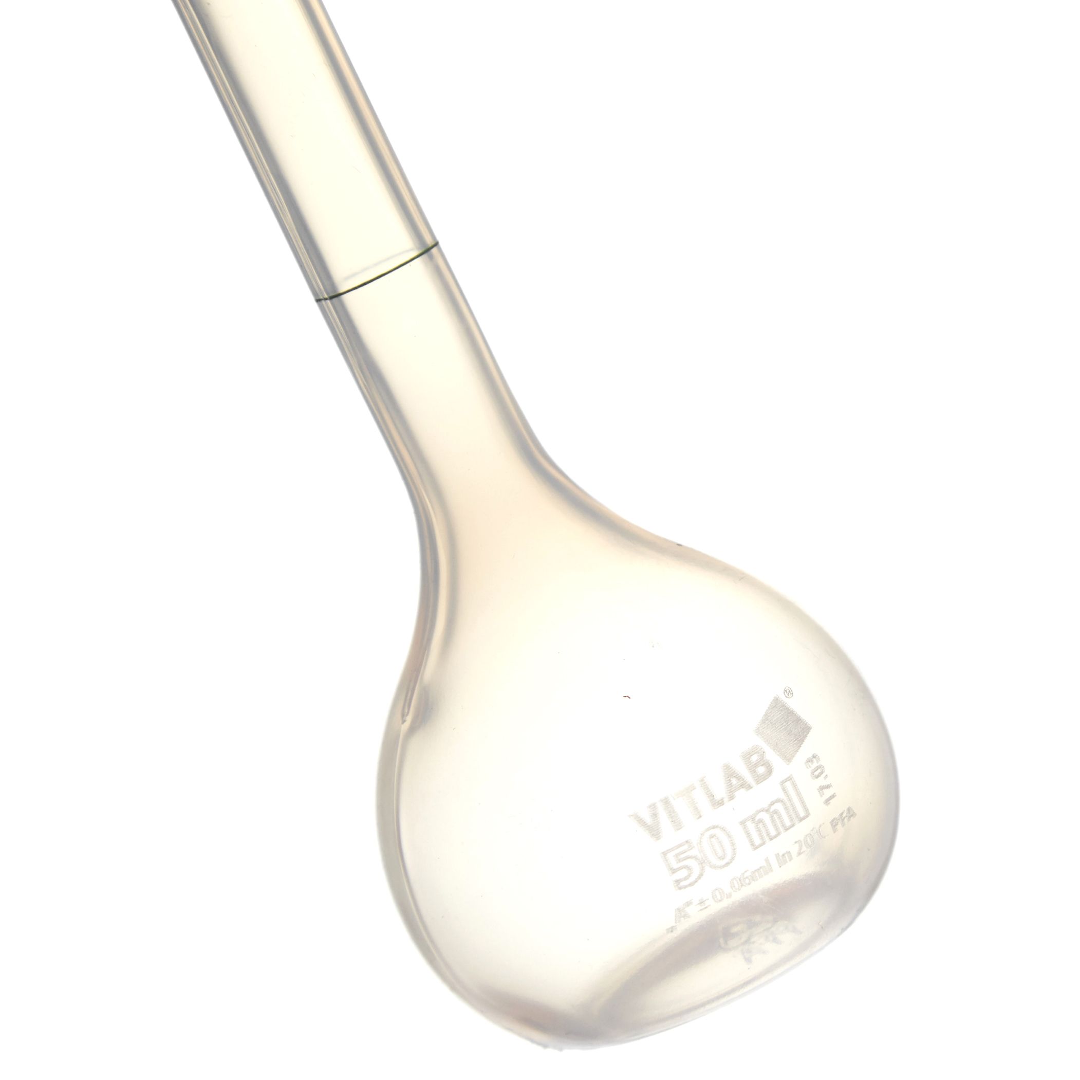 MATRAZ VOLUMÉTRICO DE PFA DE 50mL CLASE A DIN CON CERTIFICADO. VITLAB