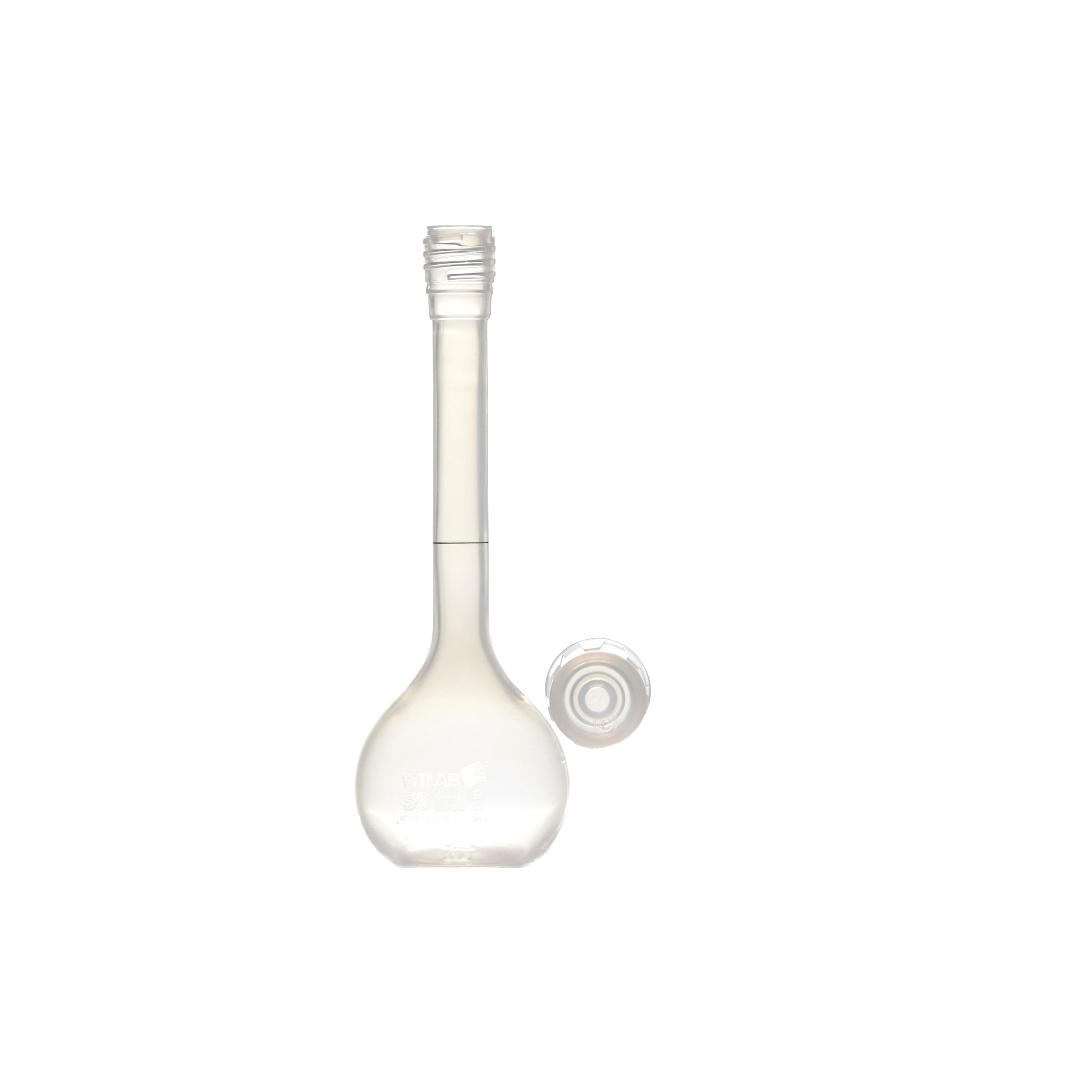 MATRAZ VOLUMÉTRICO DE PFA DE 50mL CLASE A DIN CON CERTIFICADO. VITLAB