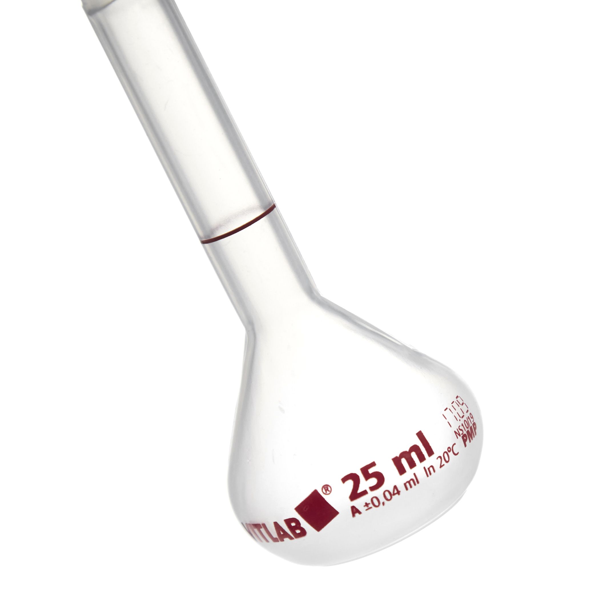 MATRAZ VOLUMÉTRICO DE PMP DE 25mL CLASE A DIN CON CERTIFICADO. VITLAB