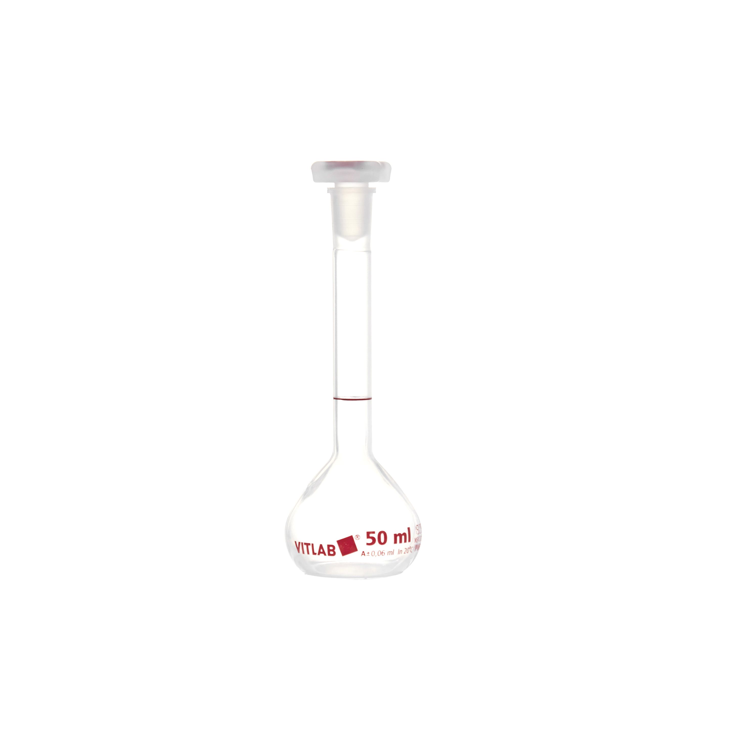 MATRAZ VOLUMÉTRICO DE PMP DE 50ml CLASE A DIN CON CERTIFICADO. VITLAB