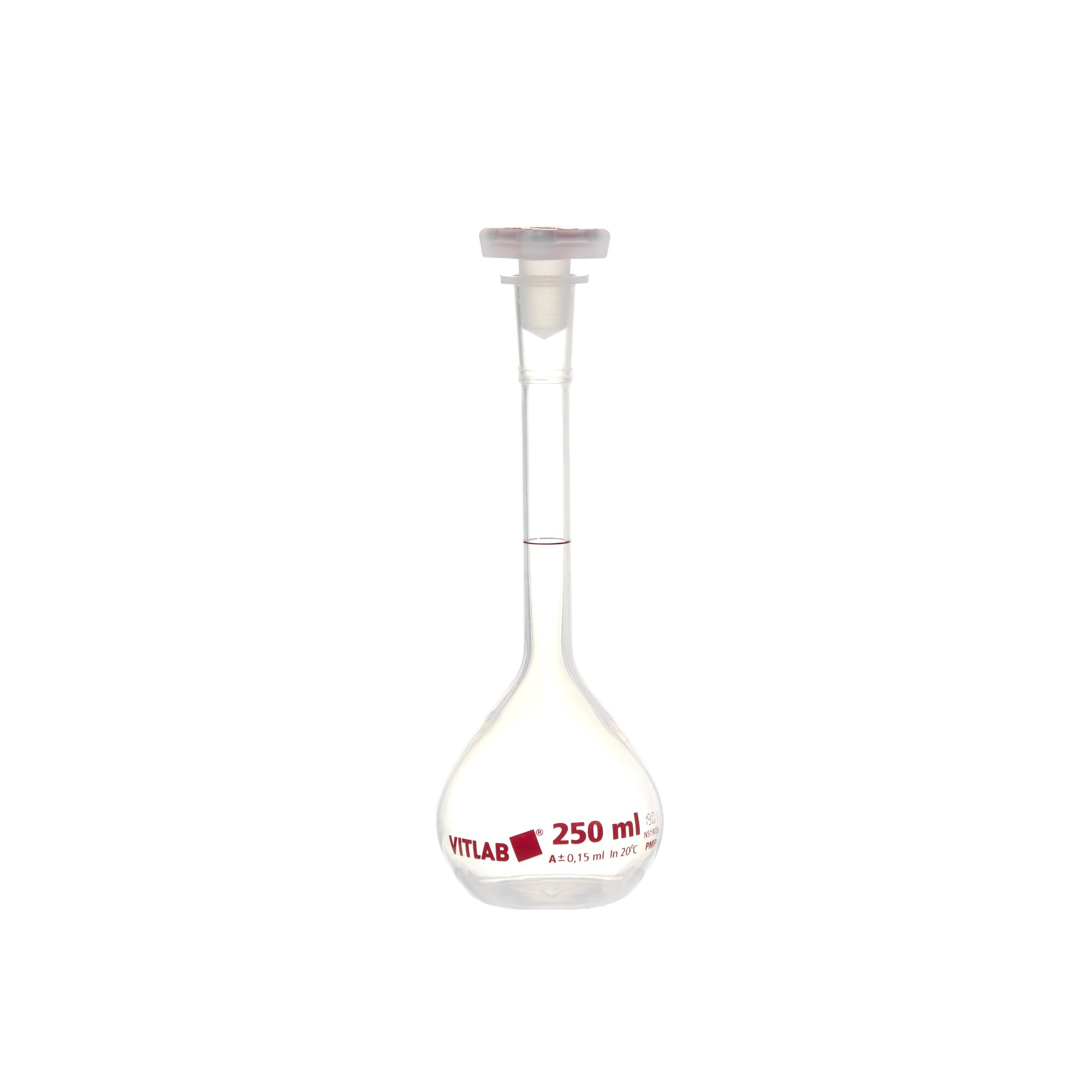 MATRAZ VOLUMÉTRICO DE PMP DE 250ml CLASE A DIN CON CERTIFICADO. VITLAB